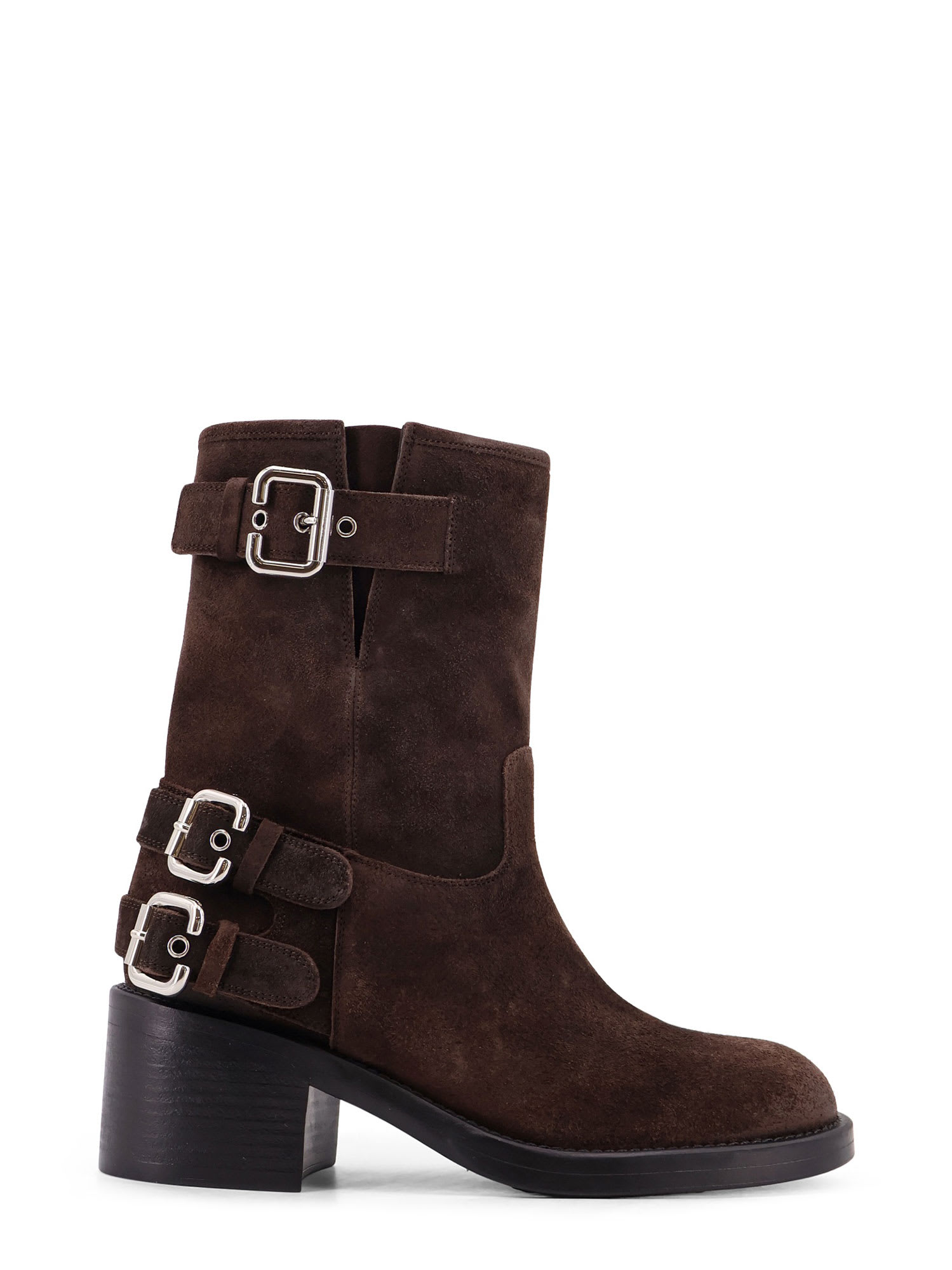 Chloé Stylish Block Heel Suede Ankle Boots In Brown