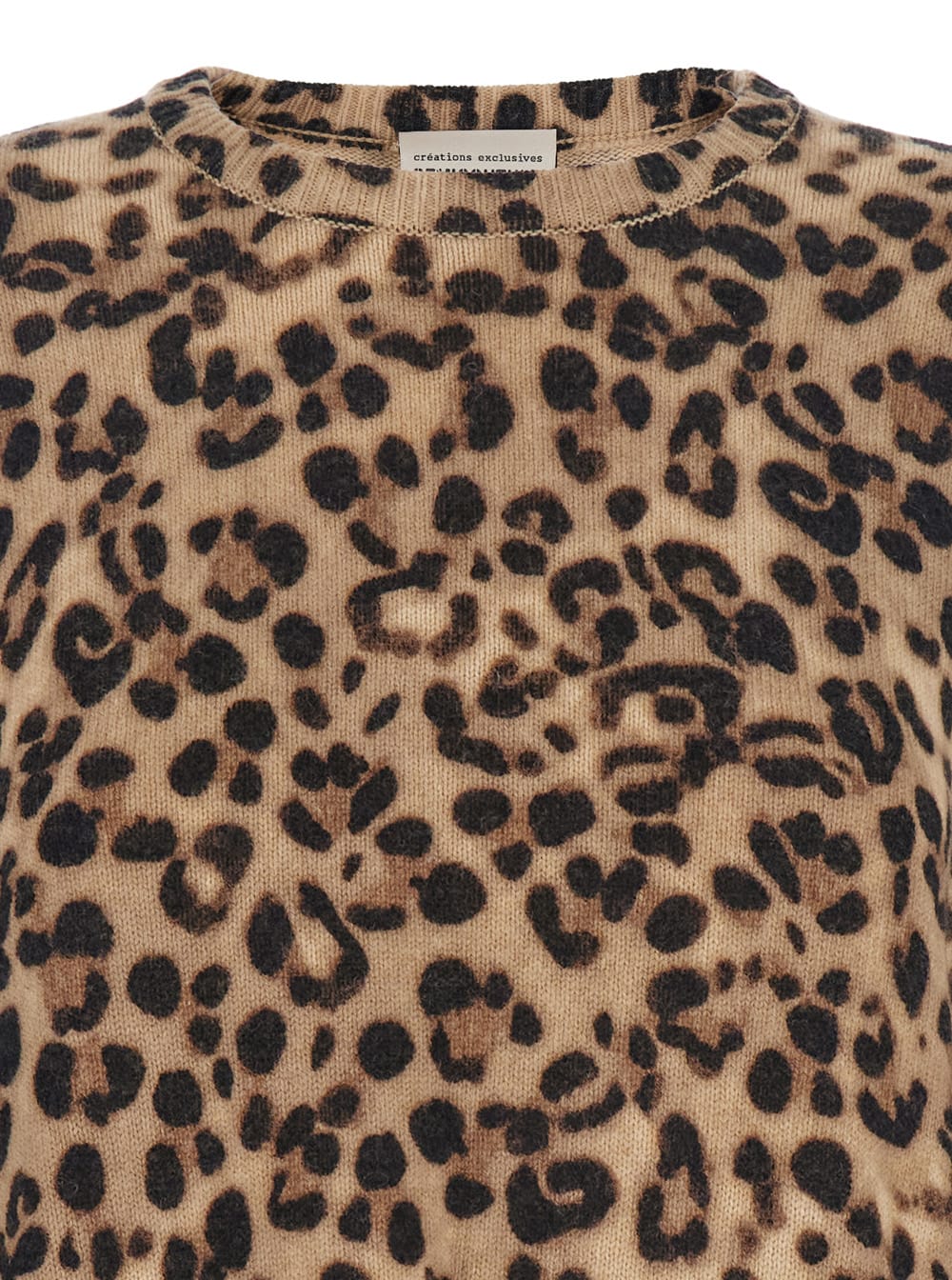 Semicouture Brown Crewneck Sweater With All-over Leopard Motif In Wool And Cashmere Woman In Animal Print