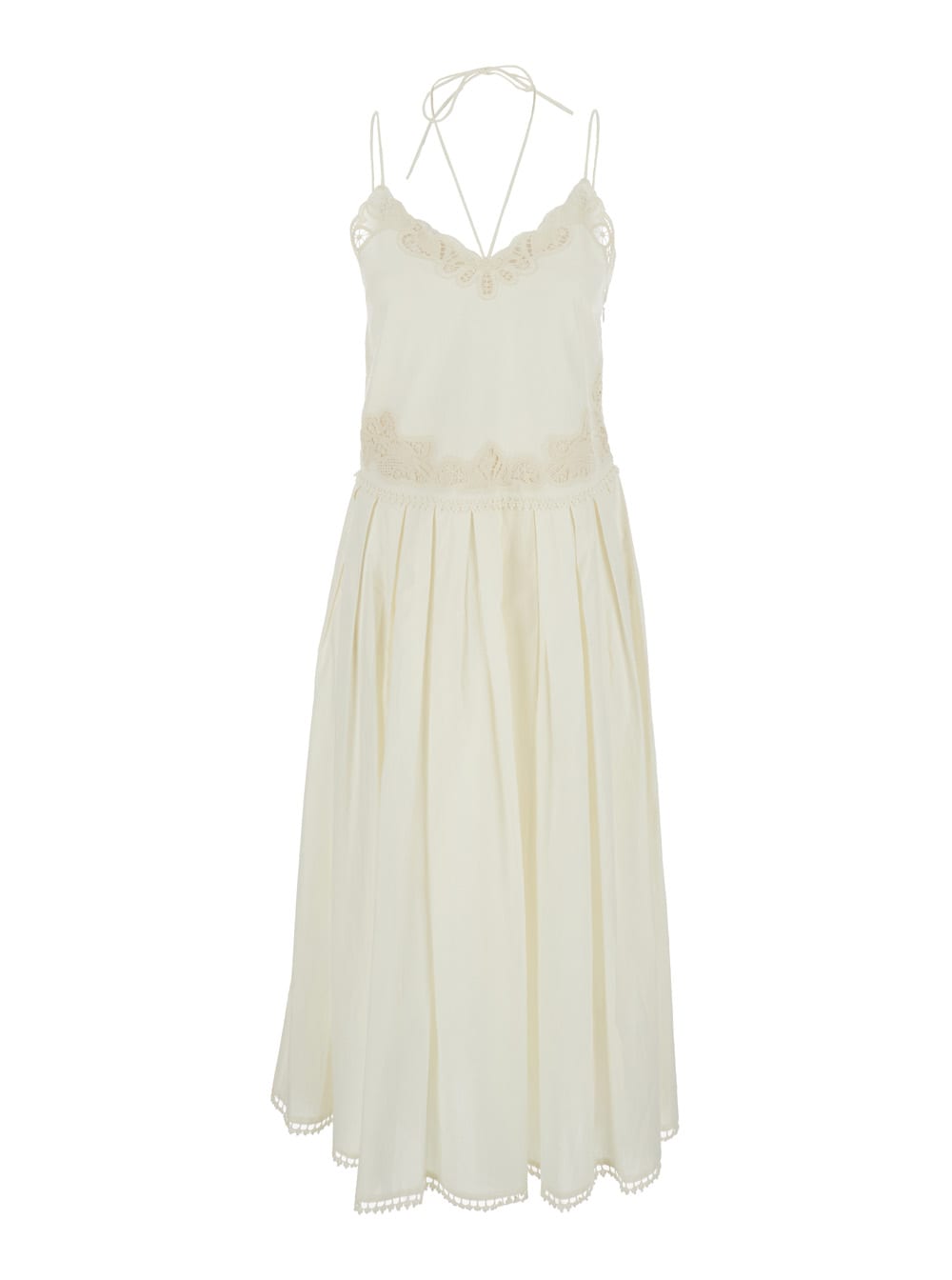 Twinset White Dress With V Neck And All-over Lace Embroidery In Cotton Woman