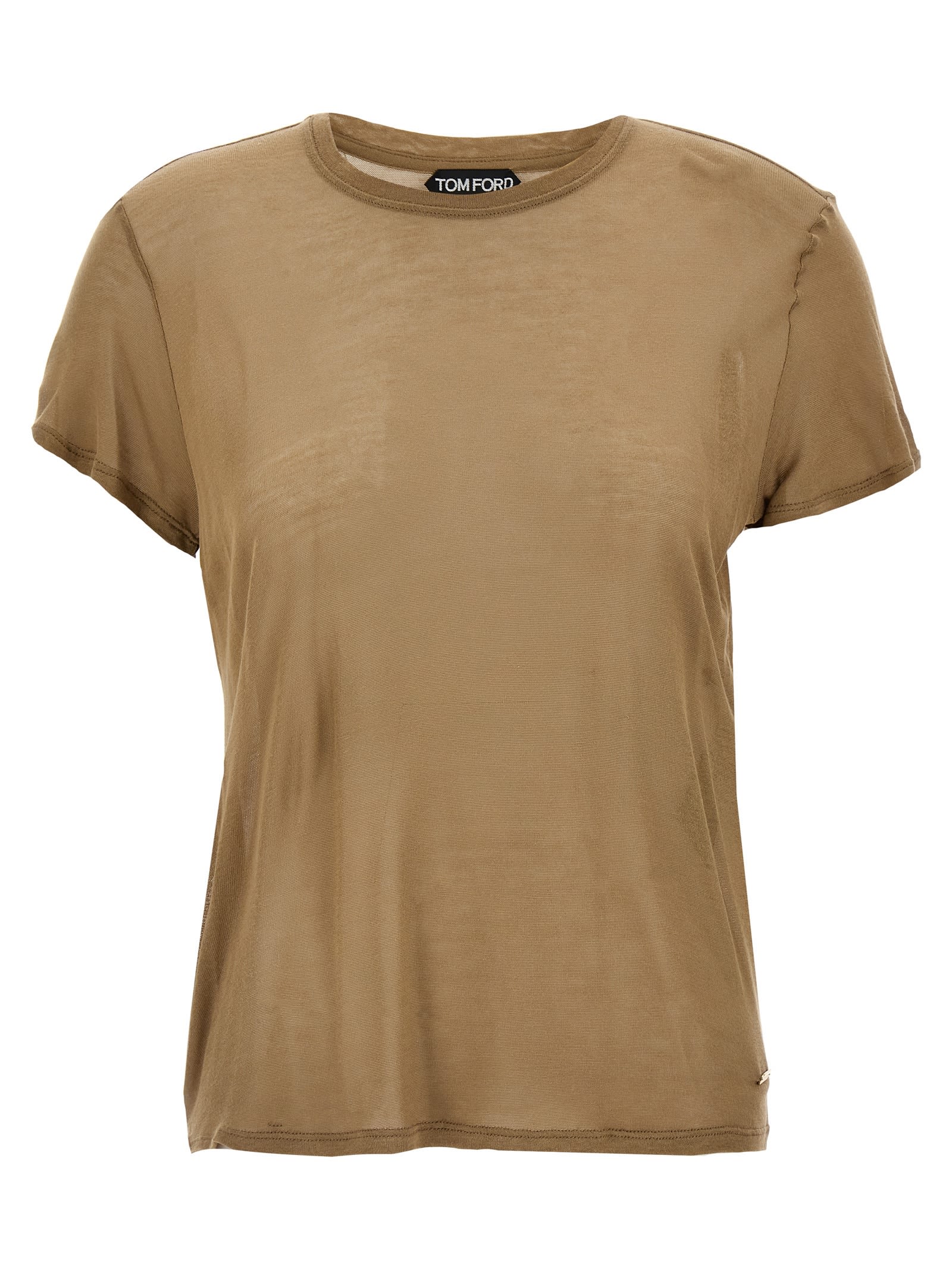 Tom Ford Bamboo Viscose T-shirt With Front Metal Logo In Brown