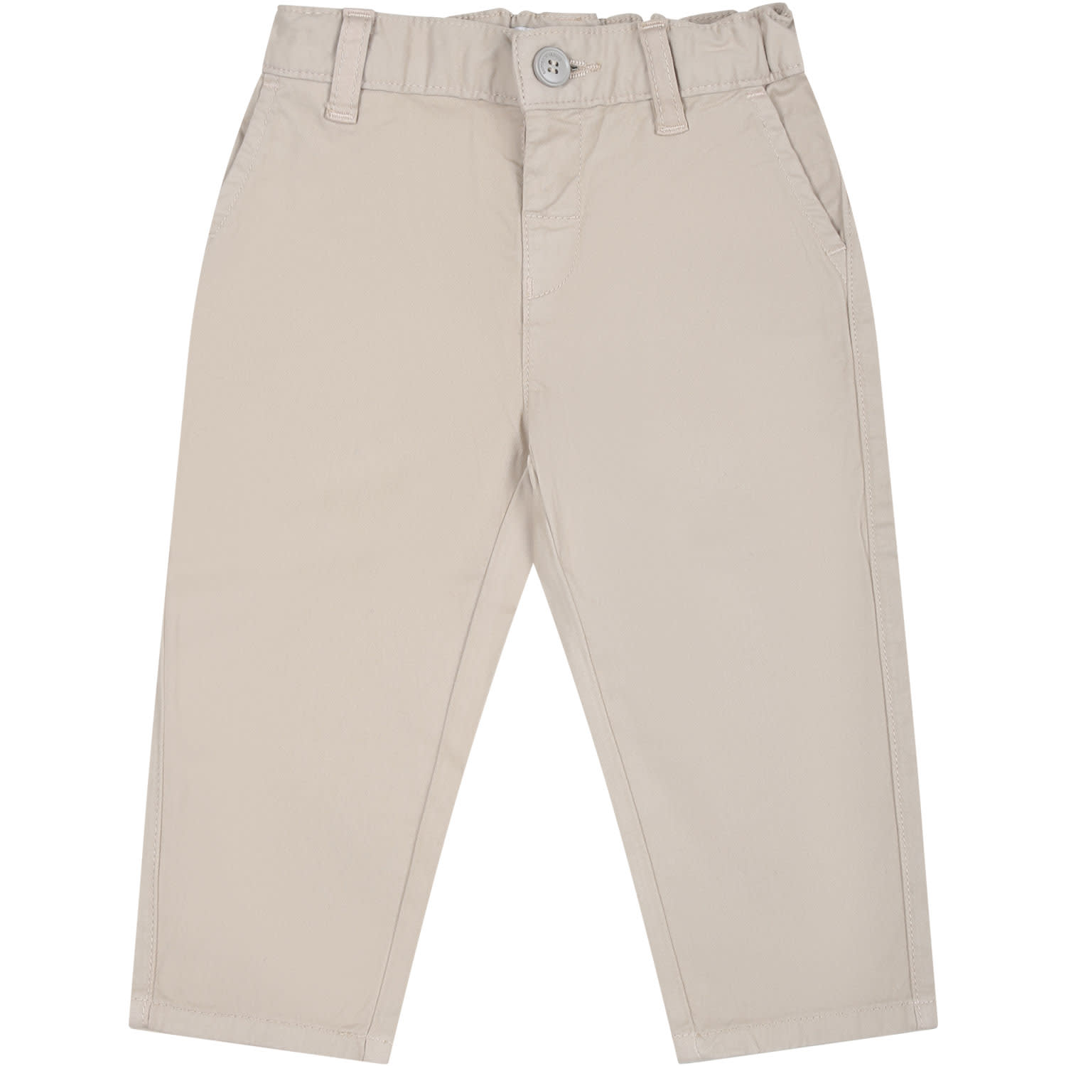 EMPORIO ARMANI IVORY TROUSERS FOR BABY BOY WITH LOGO 