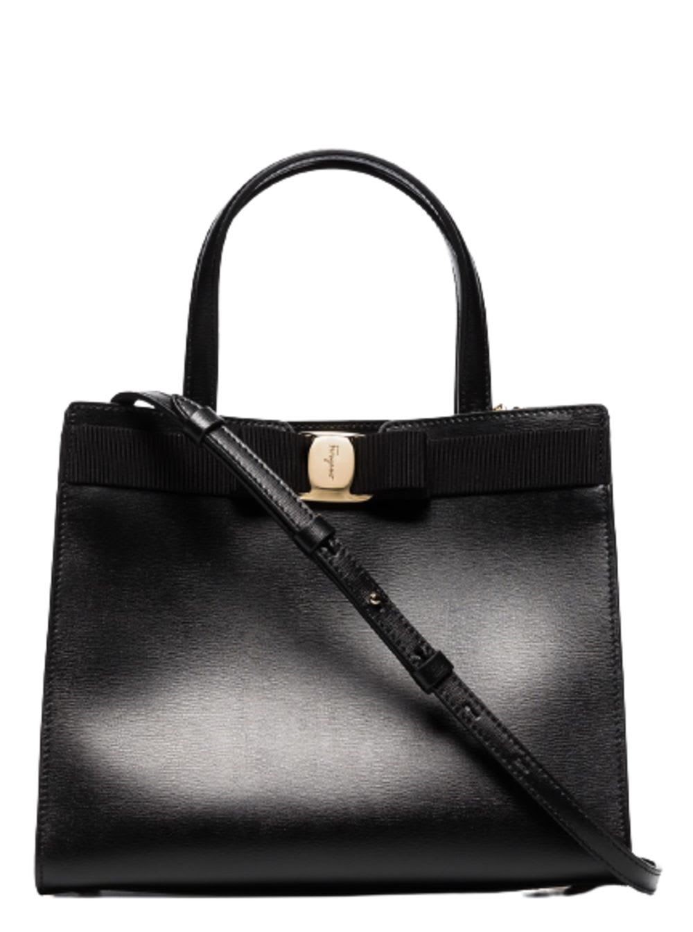 Ferragamo Black Leather Vara Handbag