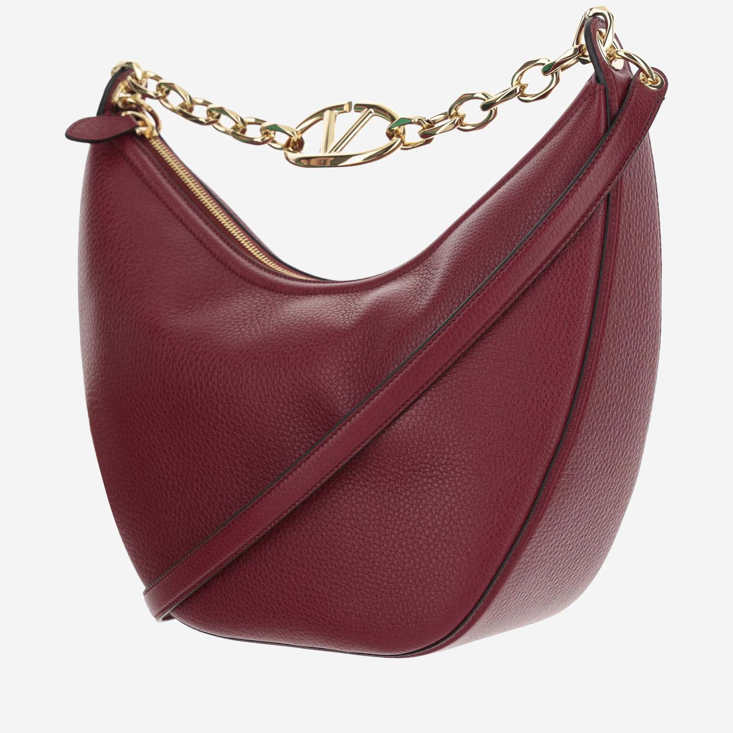 Shop Valentino Medium Hobo Vlogo Moon Bag Leather In Red