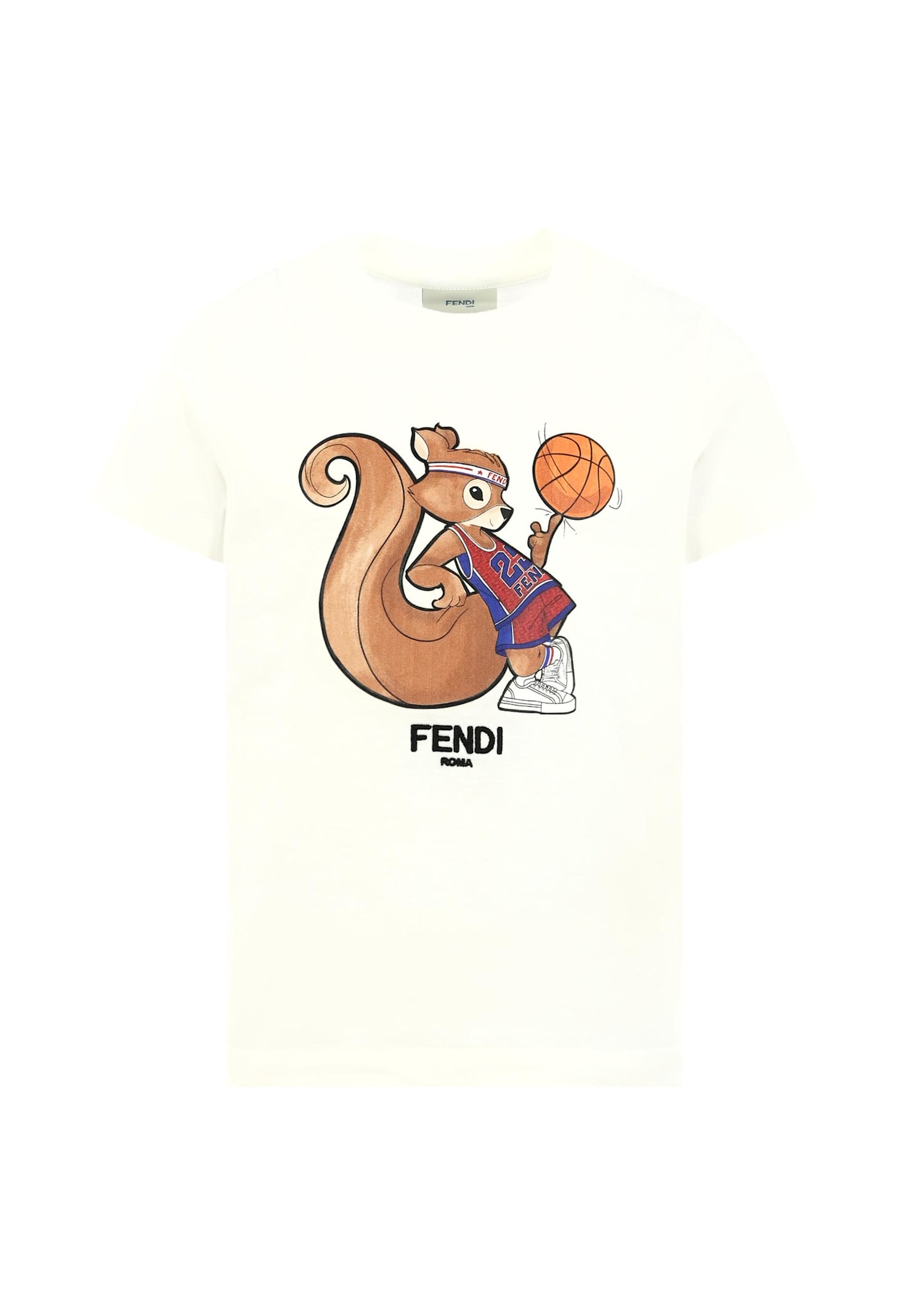 Fendi White T-shirt For Kids With Squirrel Print In White
