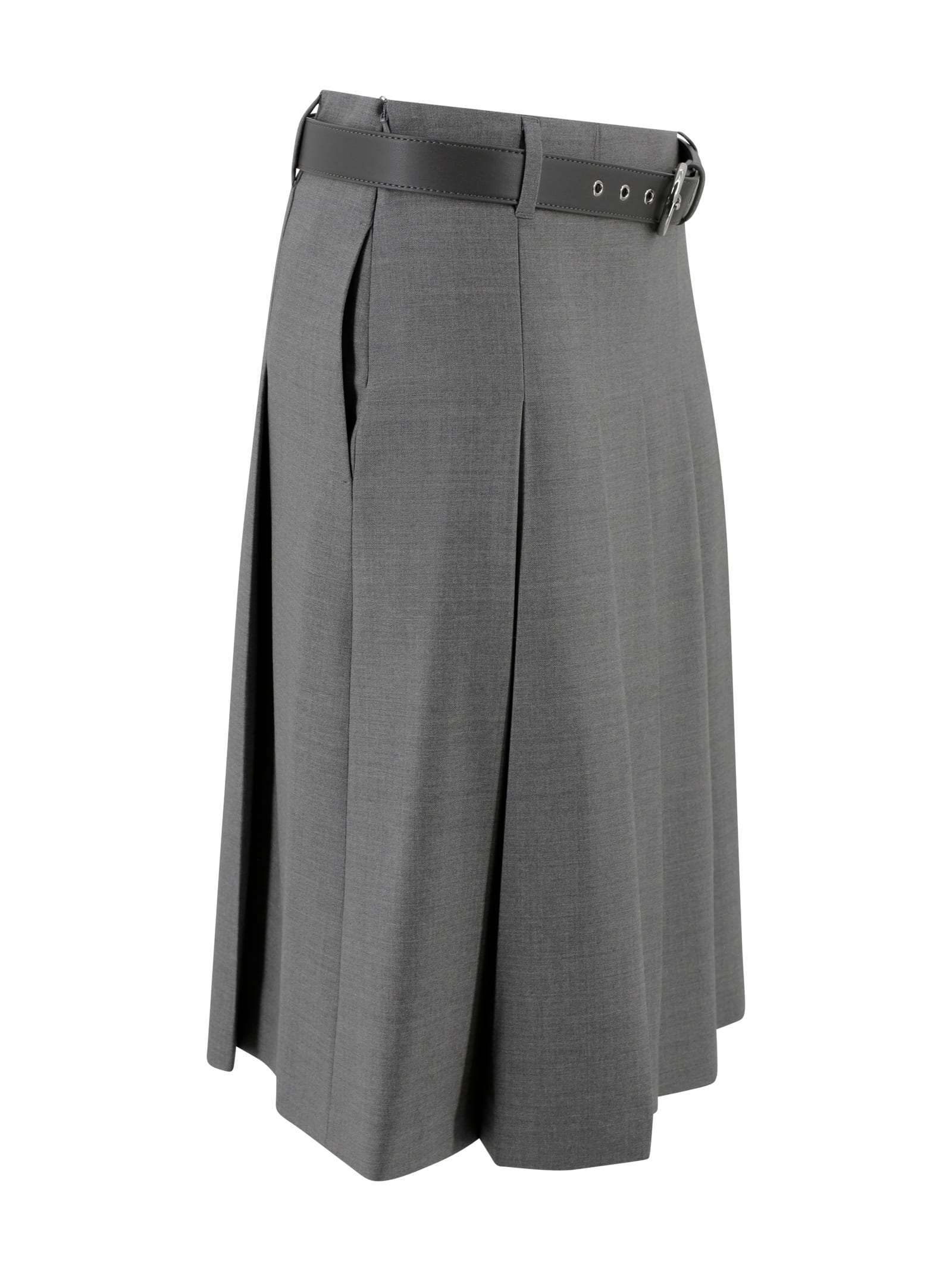 Max Mara Pleated Wool Skirt In Gray