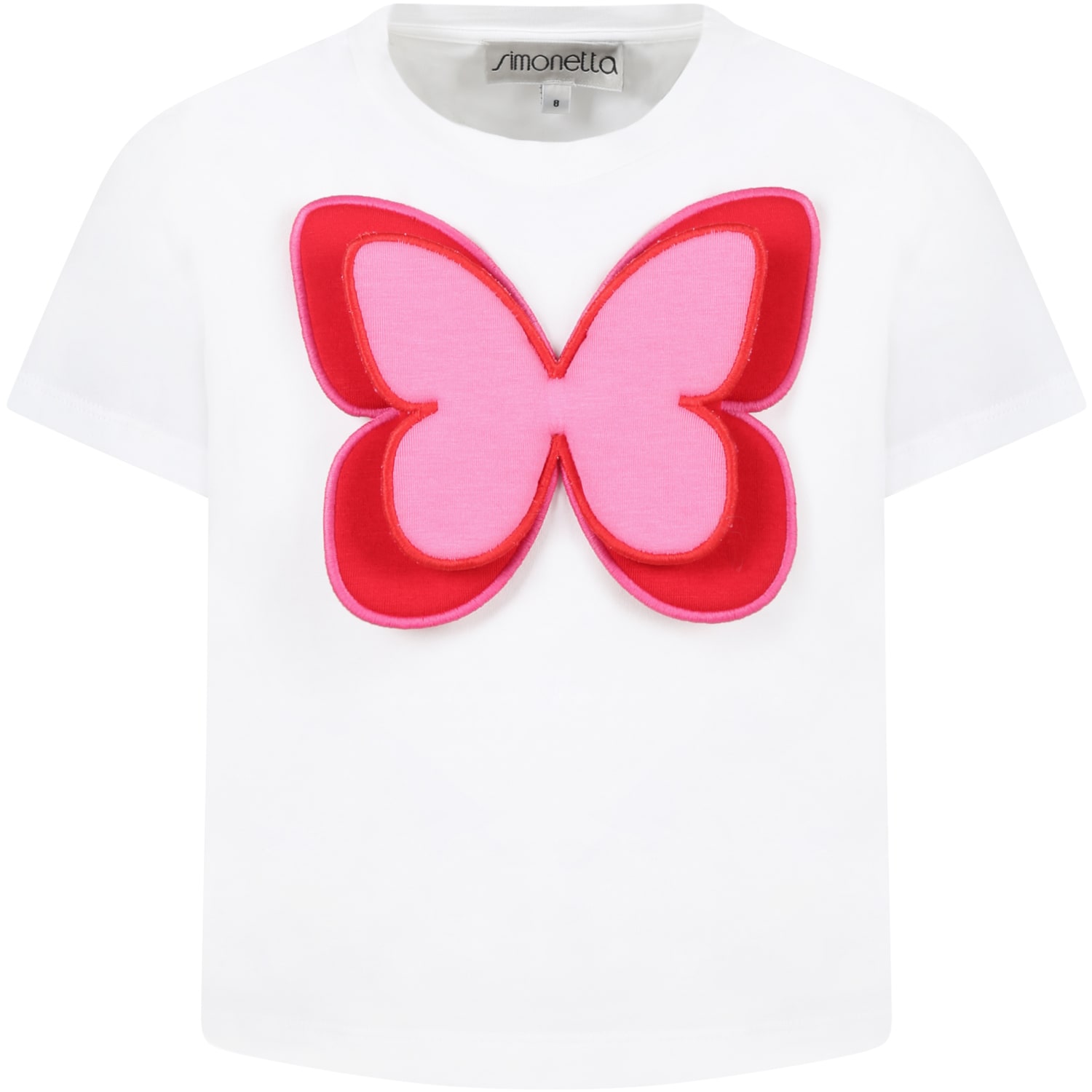 Simonetta White T-shirt For Girl With Butterfly