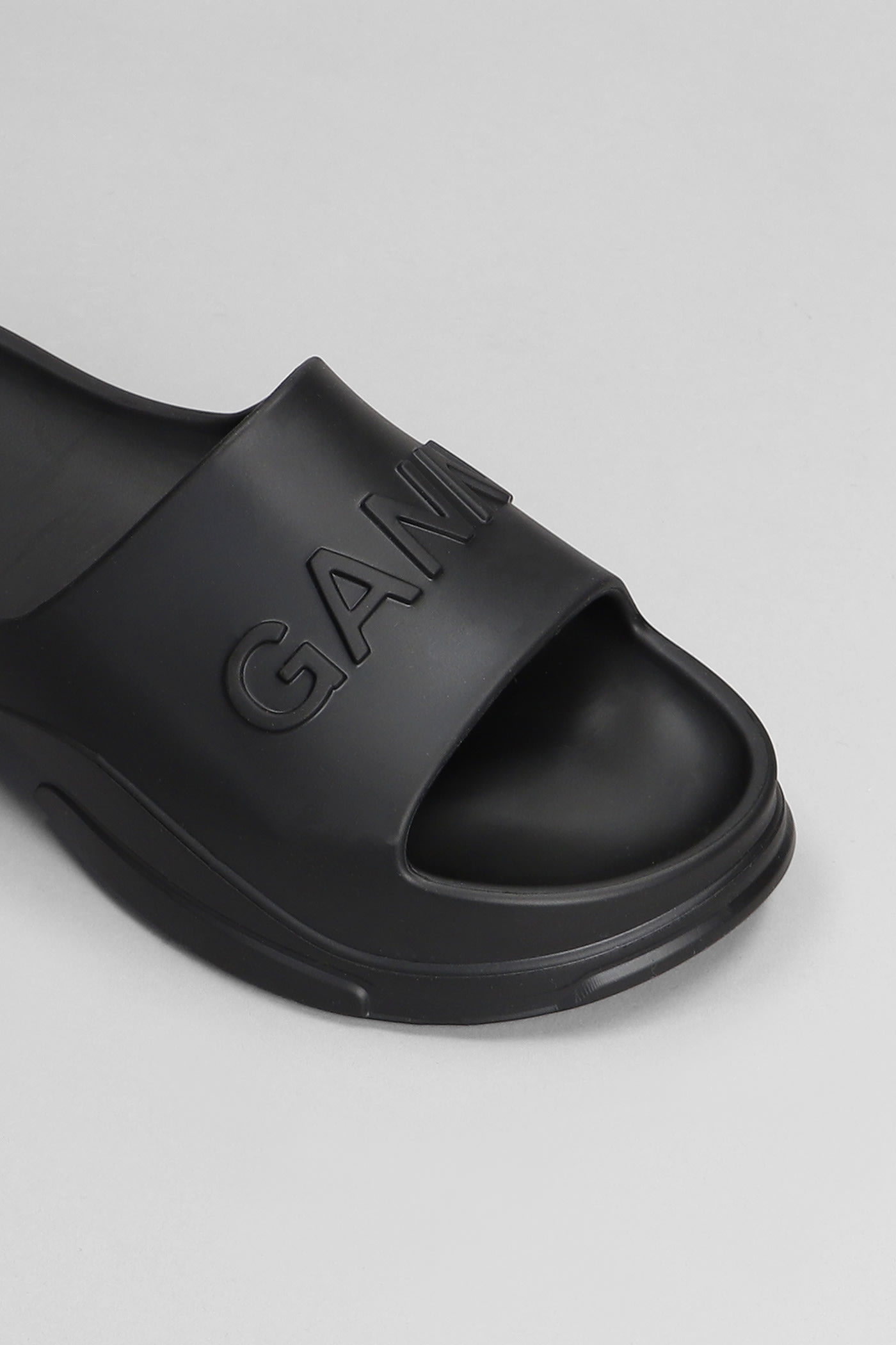 Shop Ganni Flats In Black Rubber/plasic