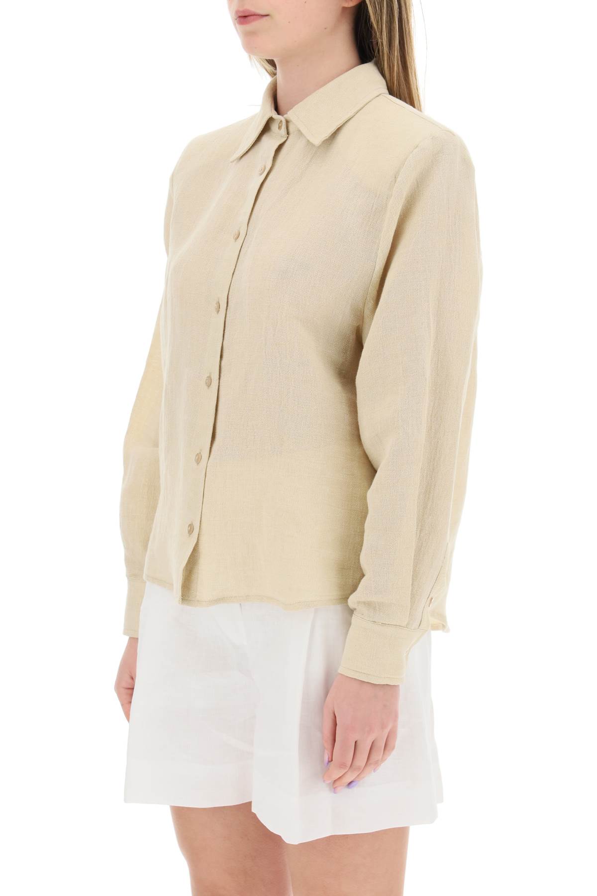 Shop Mvp Wardrobe Malibu Cotton Linen Shirt In Nude (beige)
