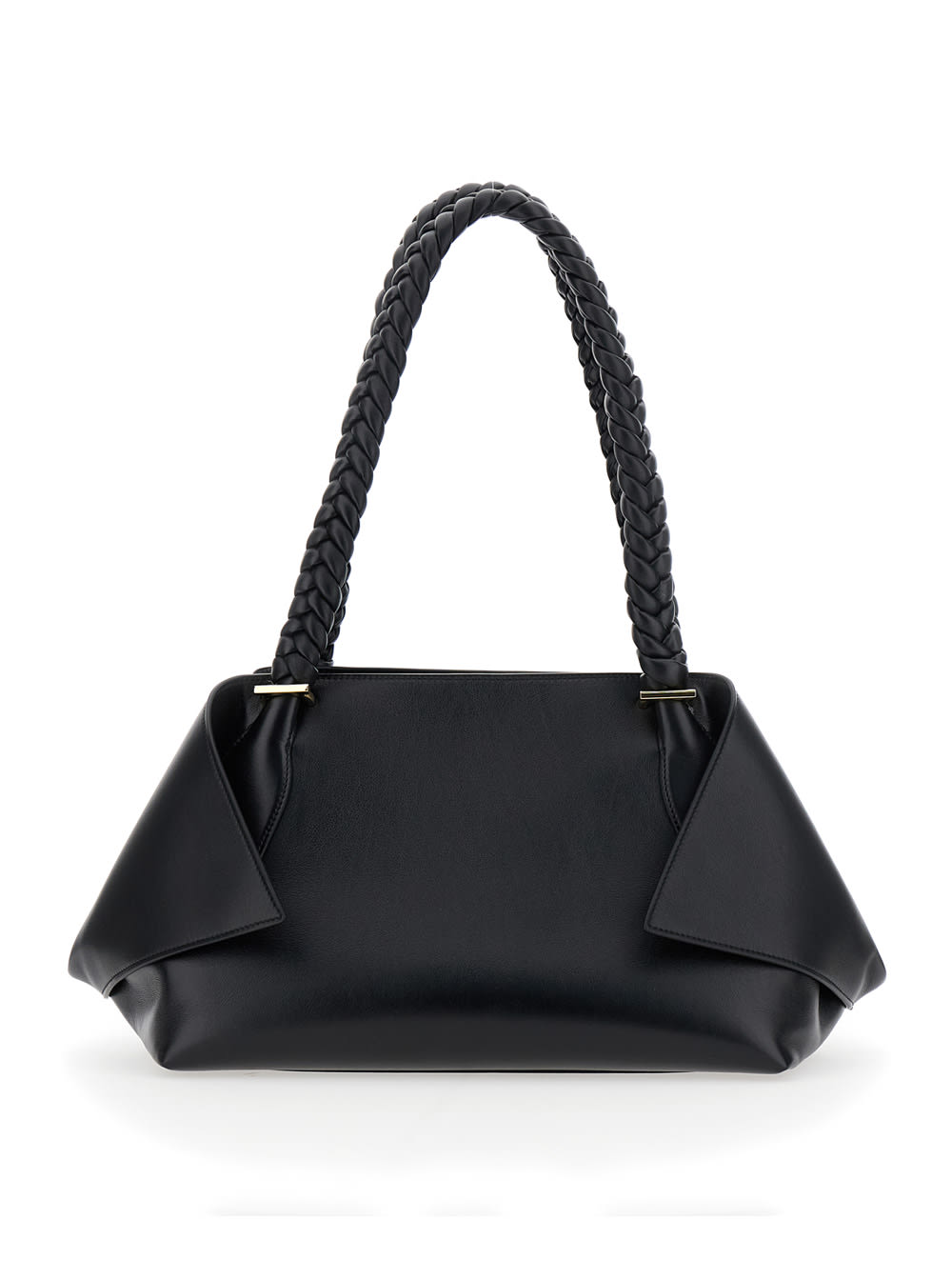 Ferragamo The Scarf Bag Black Shoulder Bag With Braided Handles And Folded Corners In Leather Woman In Black