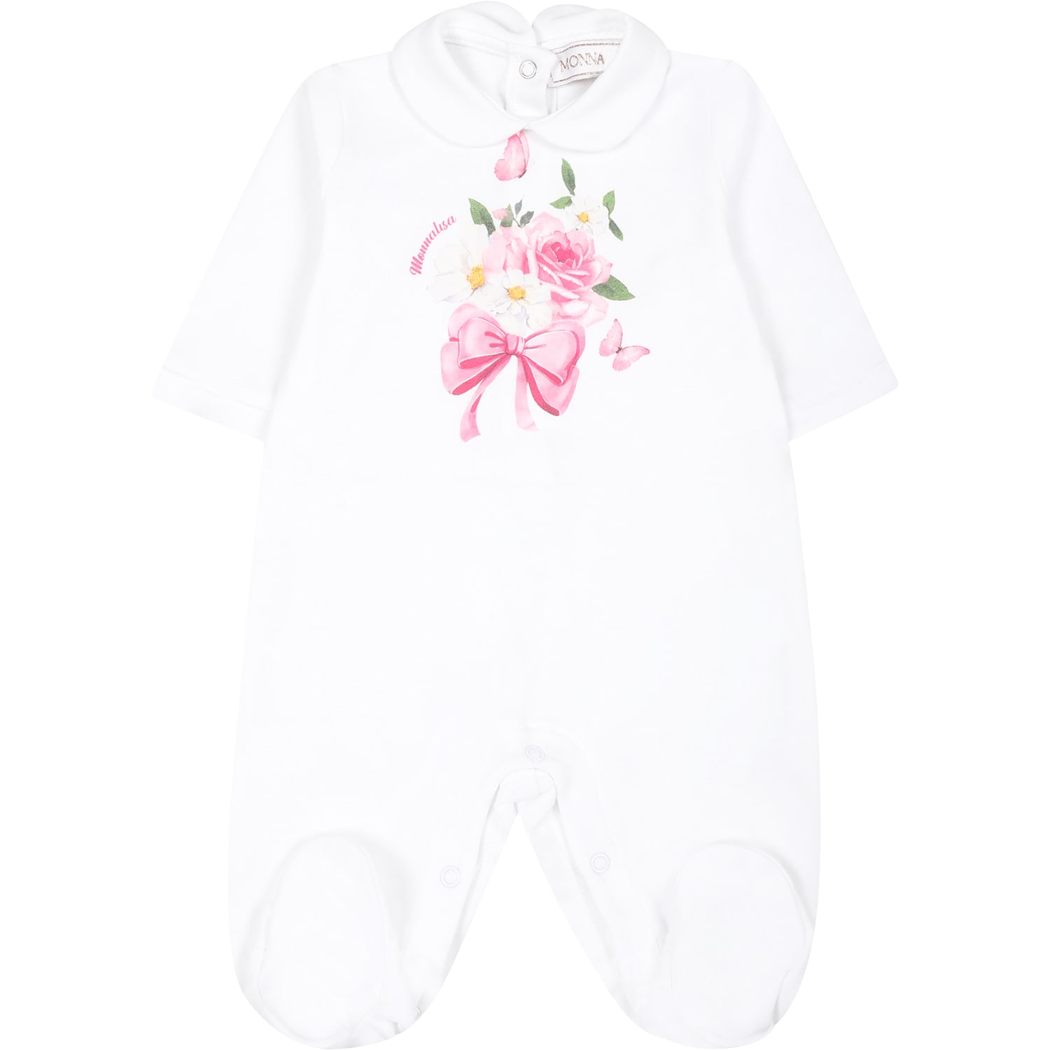 Shop Monnalisa White Set For Baby Girl With Flowers Print
