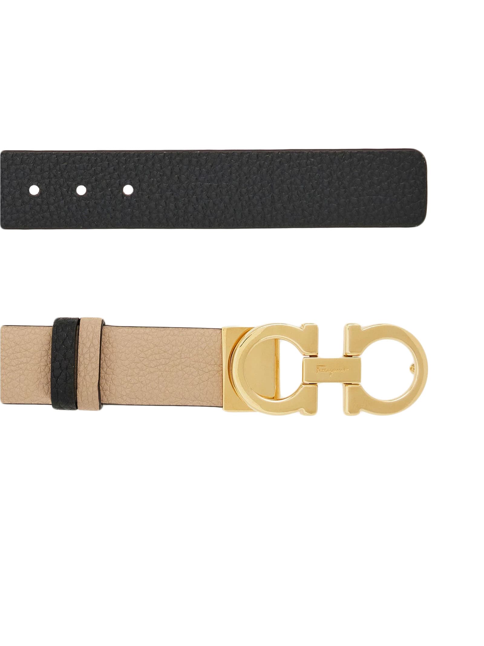 Ferragamo Reversible And Adjustable Gancini Belt In Sand