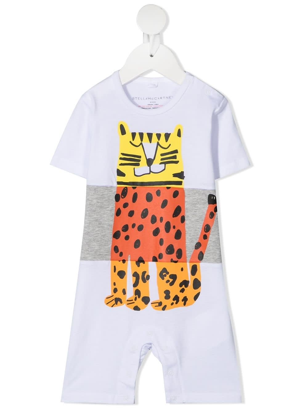 Stella McCartney Kids Color Block Onesie With Tiger Print