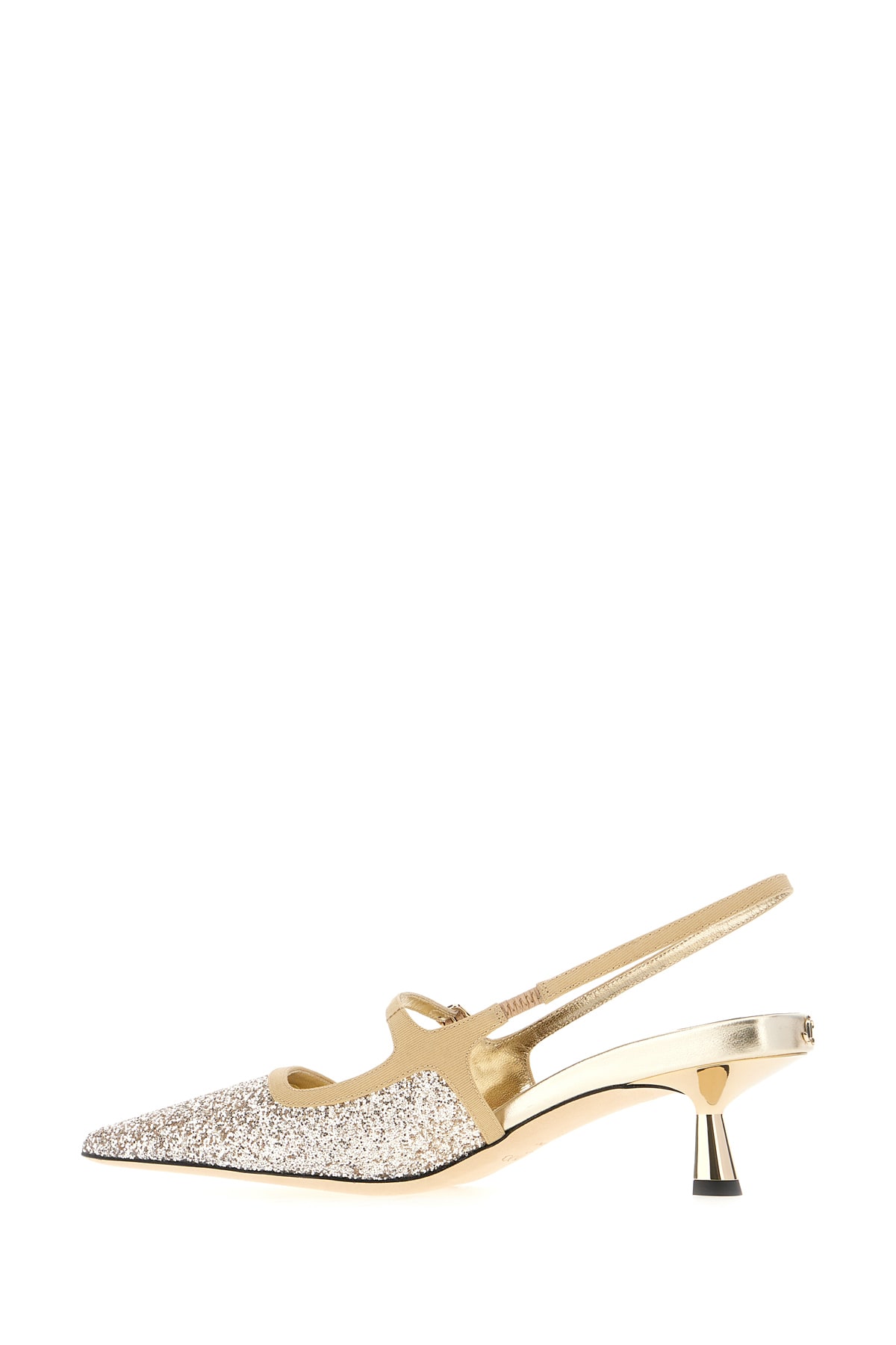 Jimmy Choo Pointed Toe Slingback Heels With Glitter Detailing In Gold