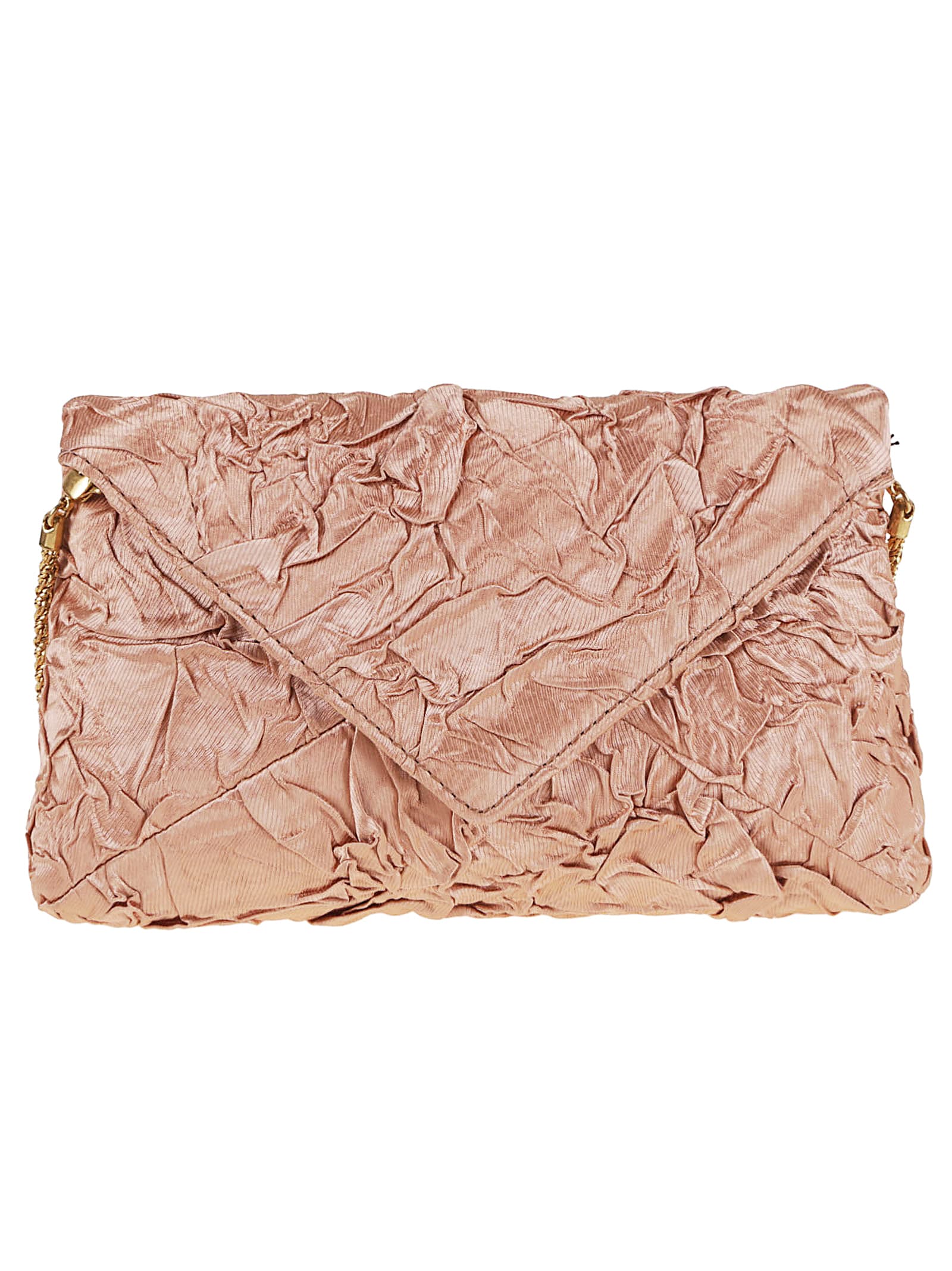 Dries Van Noten Chain Strap Crinkled Texture Envelope Flap Metallic Finish Pleated Fabric Shoulder Bag In Peach