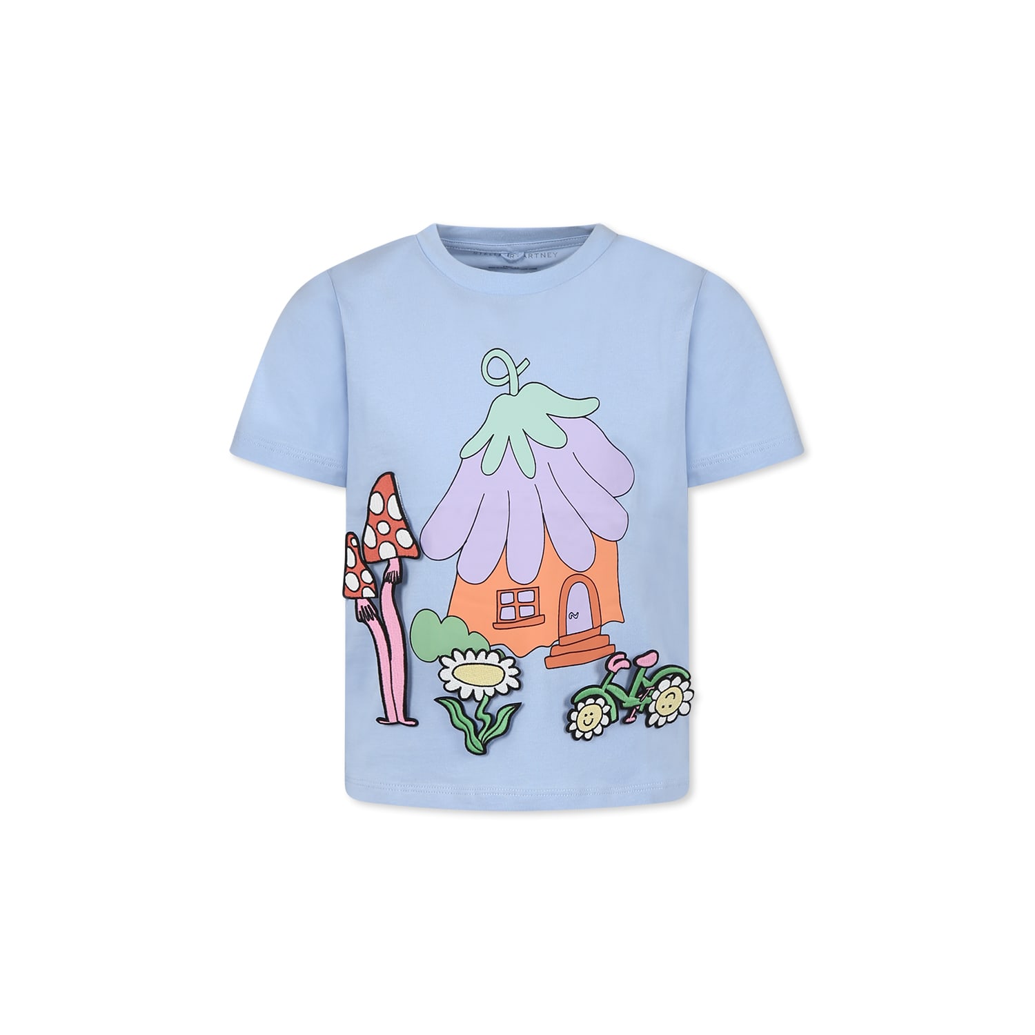 Stella Mccartney Cotton Jersey T-shirt In Light Blue