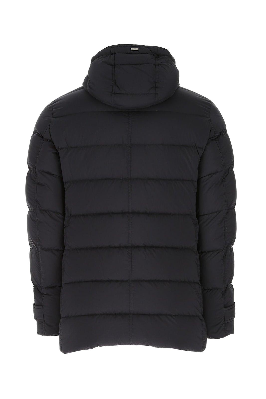 Shop Herno Button Detailed Puffer Jacket In Blue