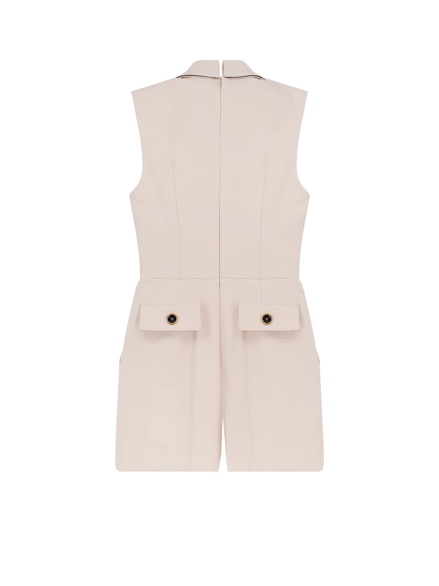 Elisabetta Franchi Jumpsuit With Sholder Pads And Leather Belt In White
