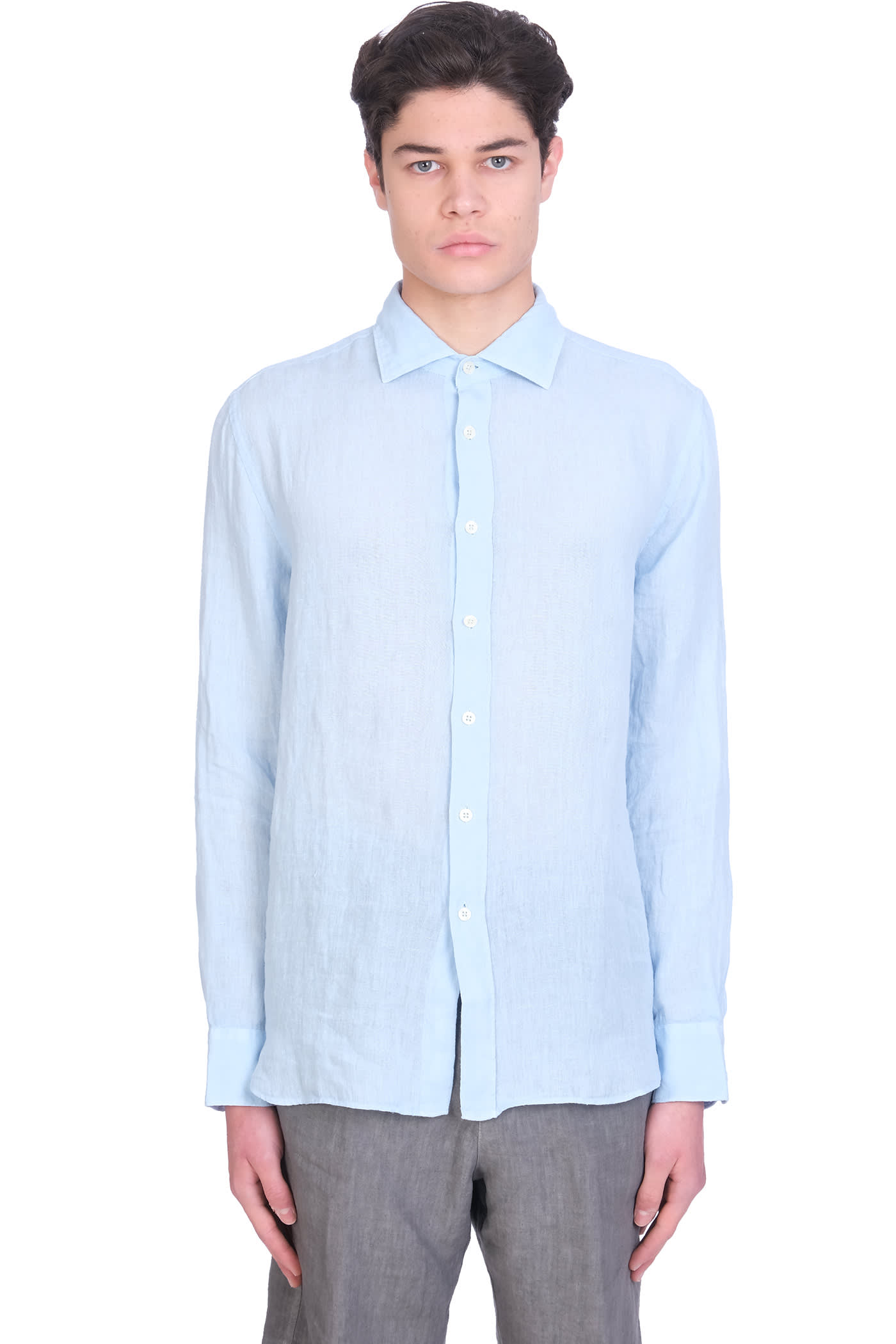 120% Lino Shirt In Cyan Linen