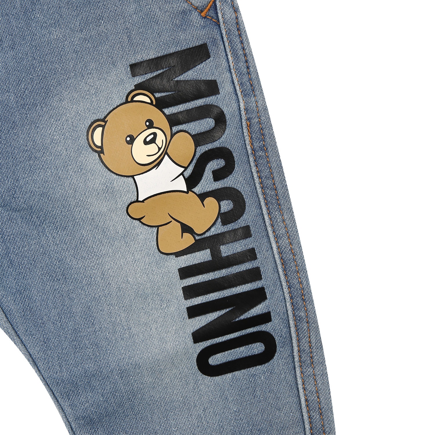 Shop Moschino Denim Jeans For Baby Boy With Teddy Bear And Logo