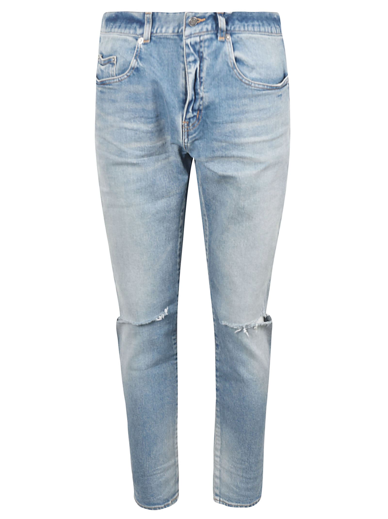 Saint Laurent Ripped Classic Jeans In Bright Blue