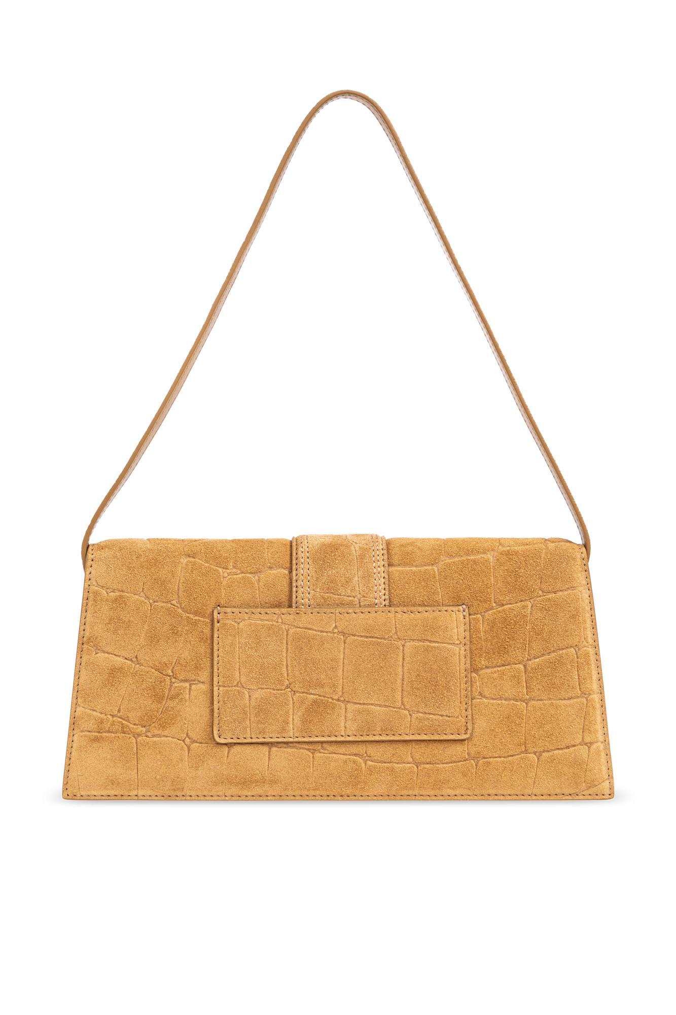 Jacquemus 'le Bambino' Beige Shoulder Bag With Logo Lettering On The Front And Embossed Crocodile Effect In Brown