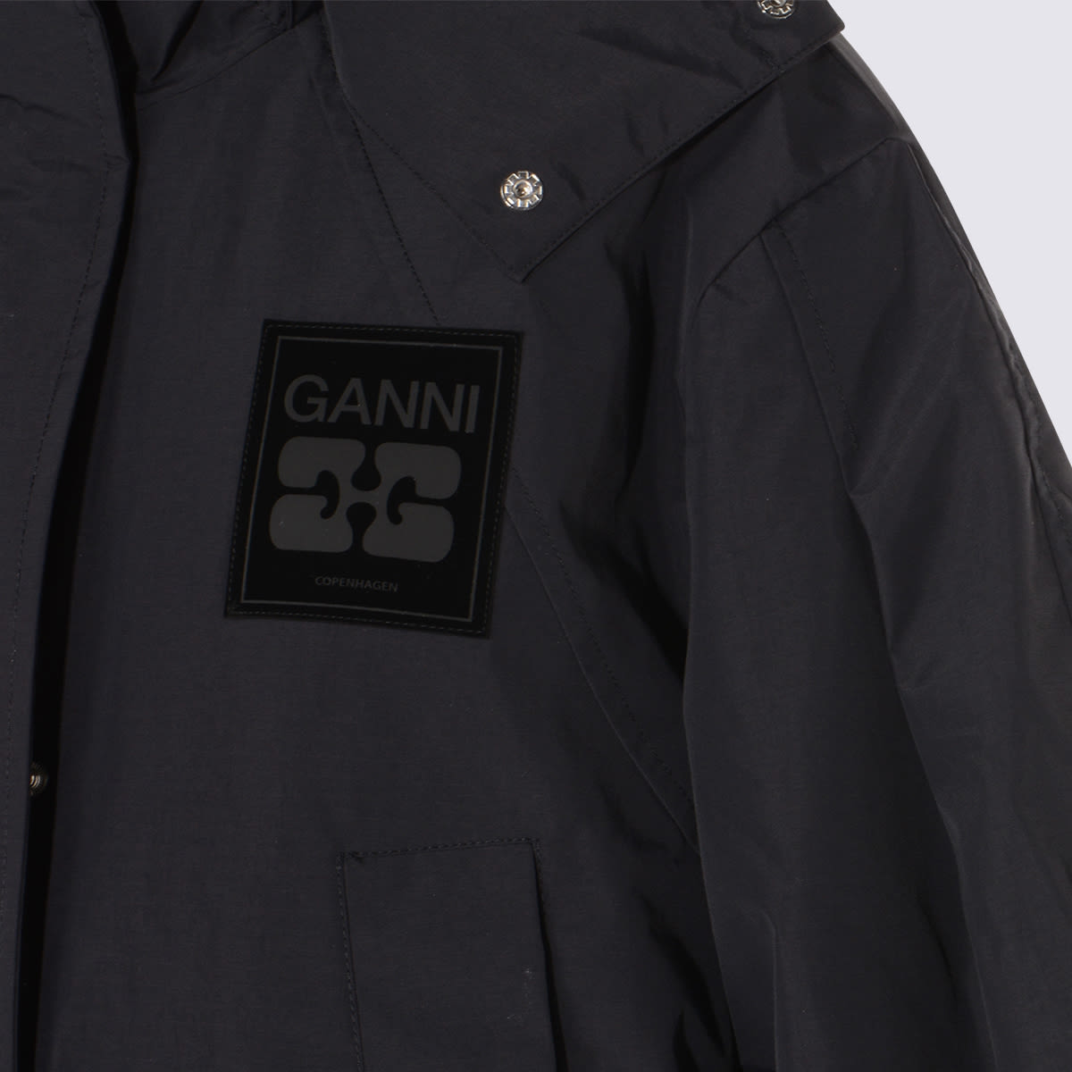 Ganni Black Nylon Down Jacket In Black