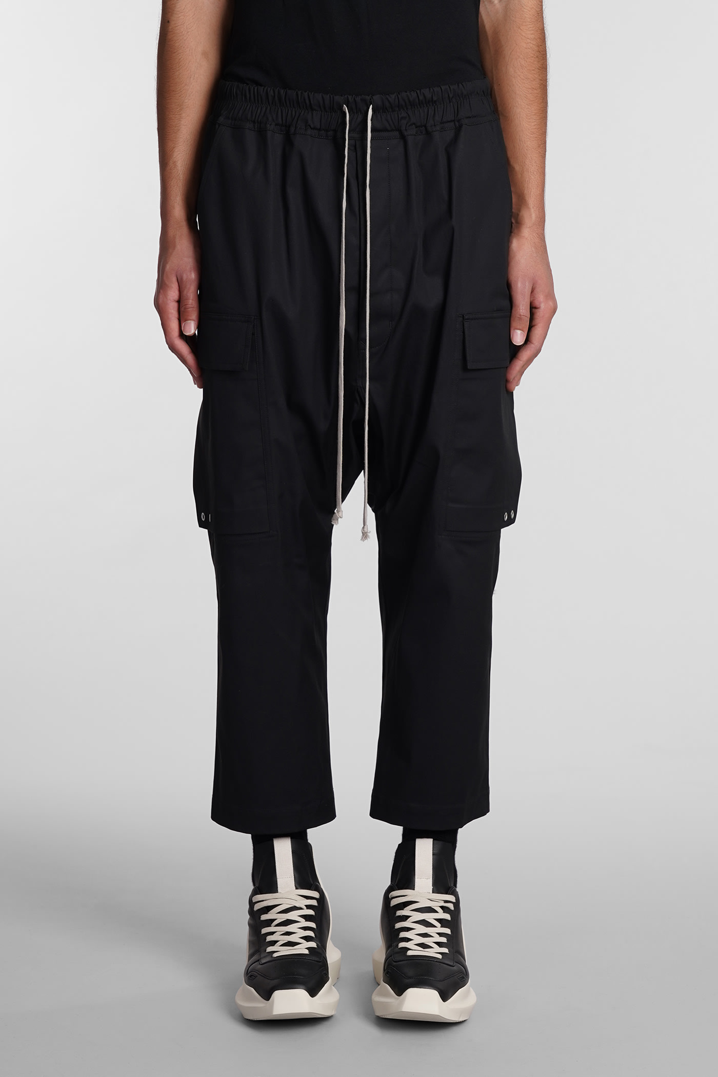 Cargo Cropped Pants In Black Cotton