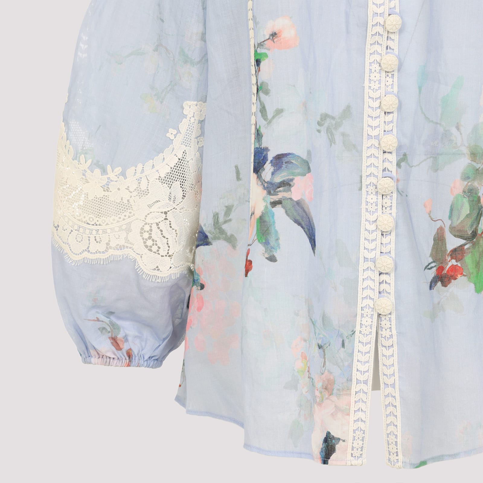 Zimmermann Everley Linen Blouse In Ltblwcfl Light Blue Watercolour Floral