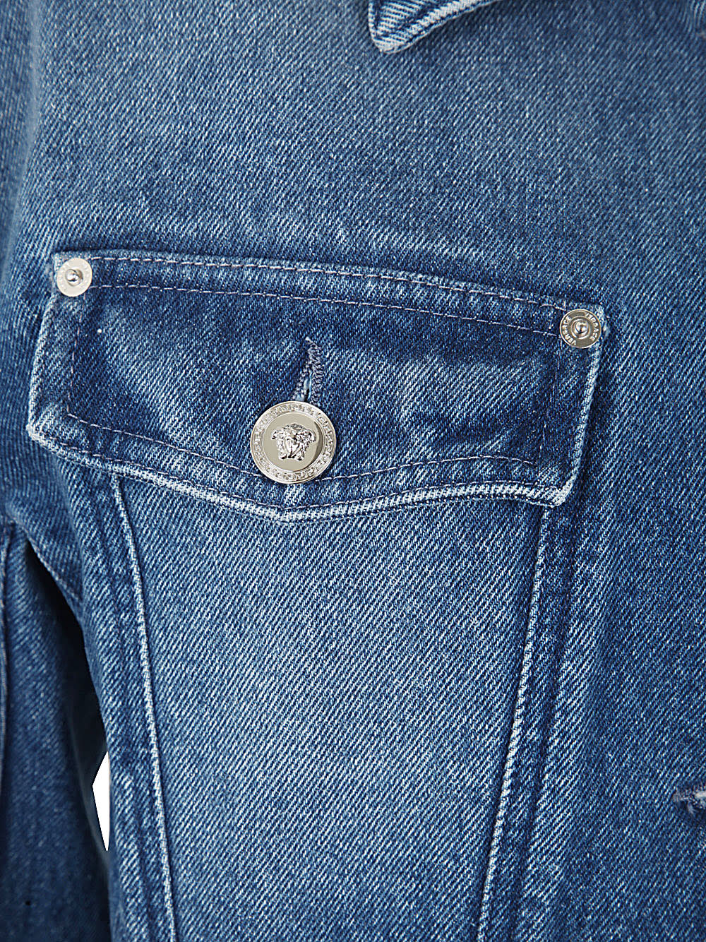 Shop Versace Jacket Denim Stone Wash Denim Fabric With Special Compund In Medium Blue