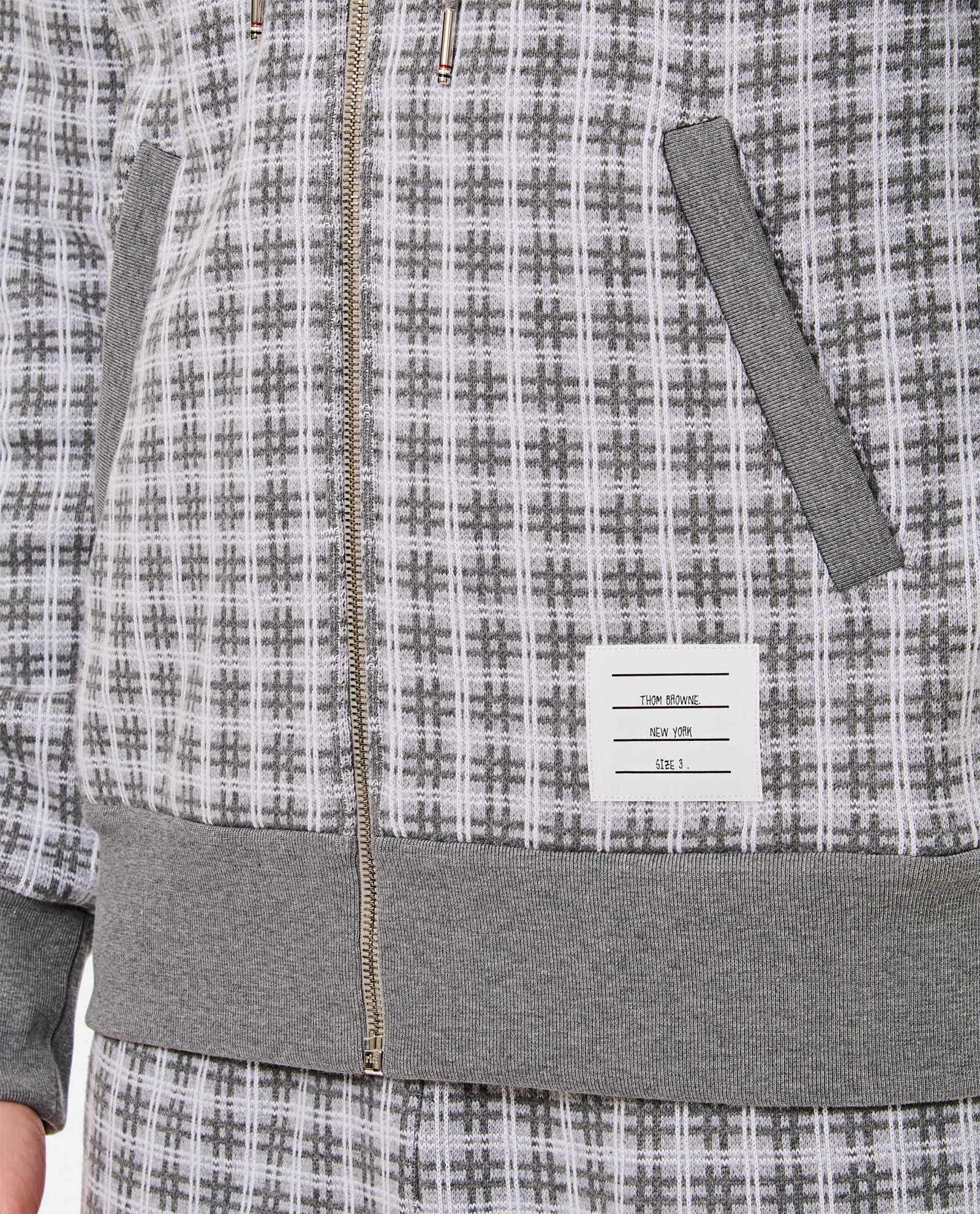 Shop Thom Browne 4 Bar Zip Up Cotton Hoodie In Grey