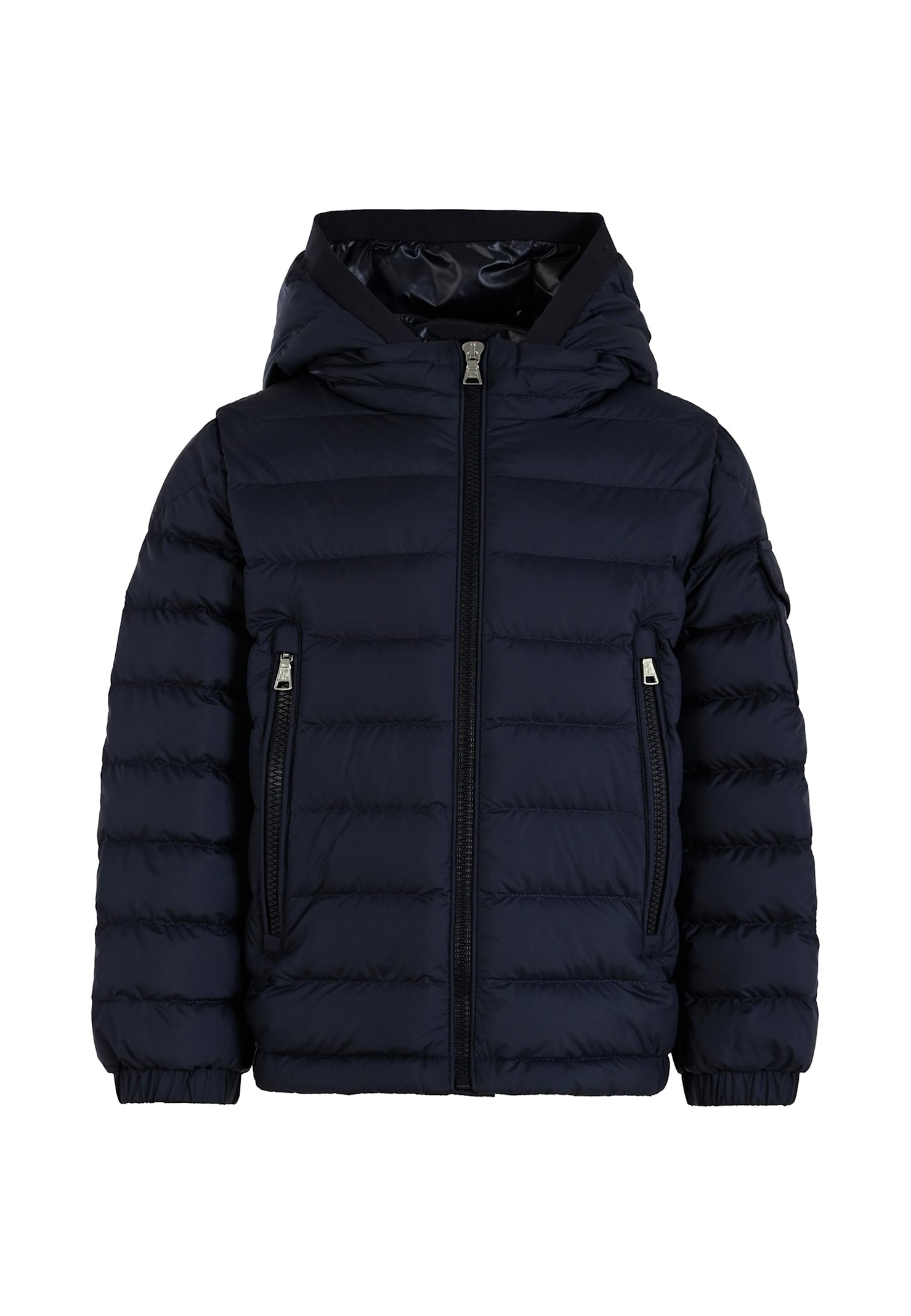Moncler Blue Galion Down Jacket For Boy With Logo In Blue