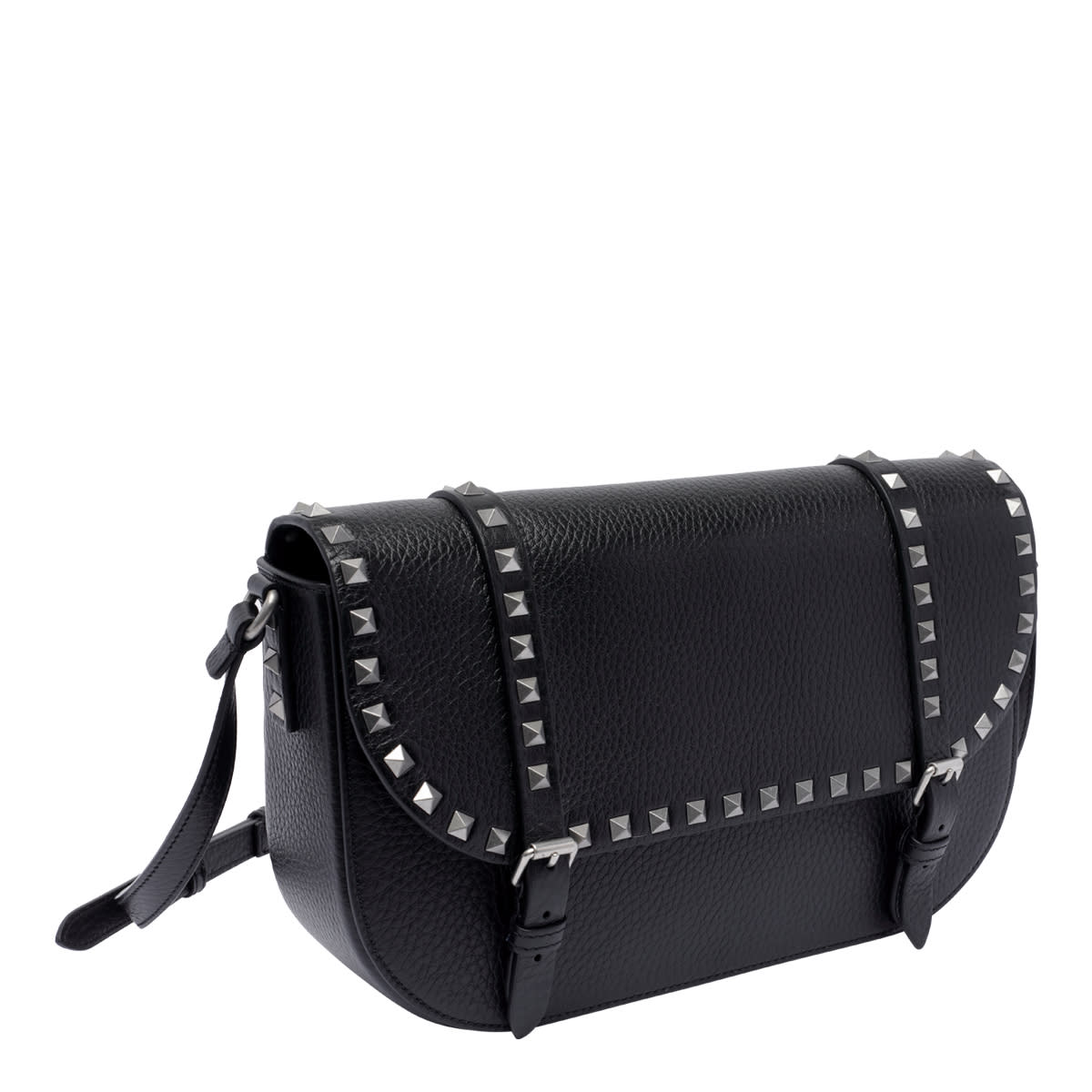 Valentino Large Rockstud Messenger Bag With Adaptable Strap In Black