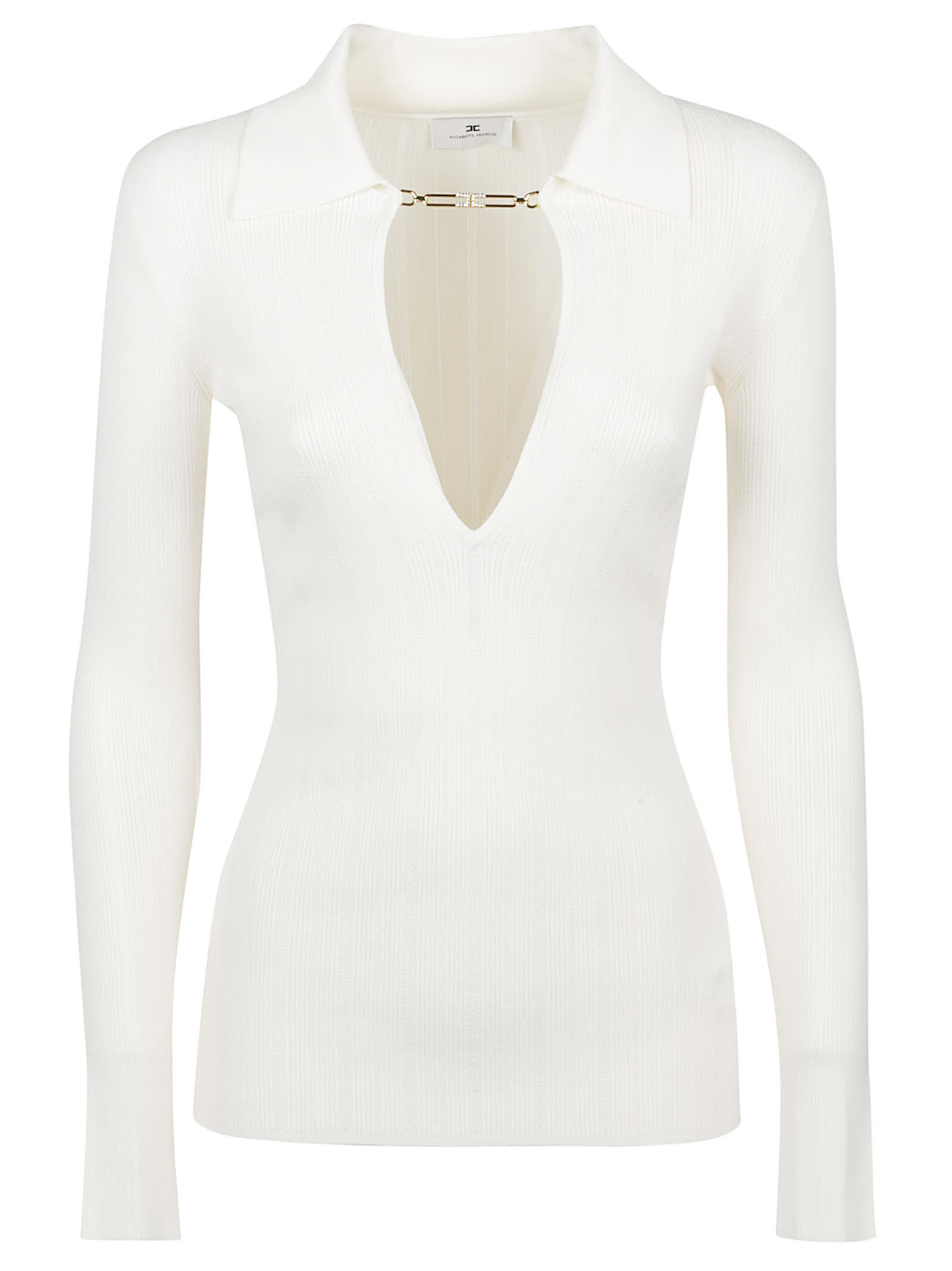 Elisabetta Franchi White Ribbed Sweater With Openwork Details In White