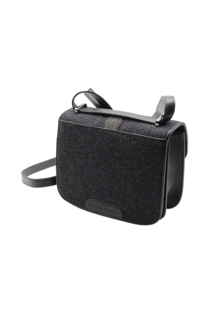 Fabiana Filippi Shoulder Bag In Leather And Wool With Light Point Band Detail Mis. 19 X 14 X 7