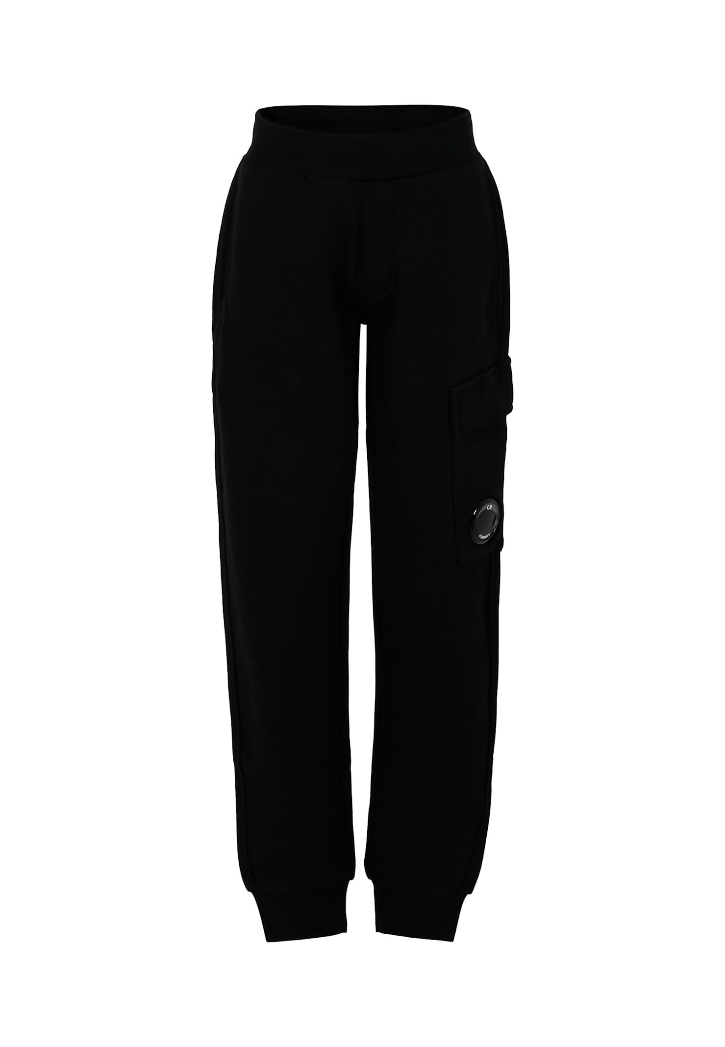 C.p. Company Undersixteen Black Trousers For Boy With Lens In Black