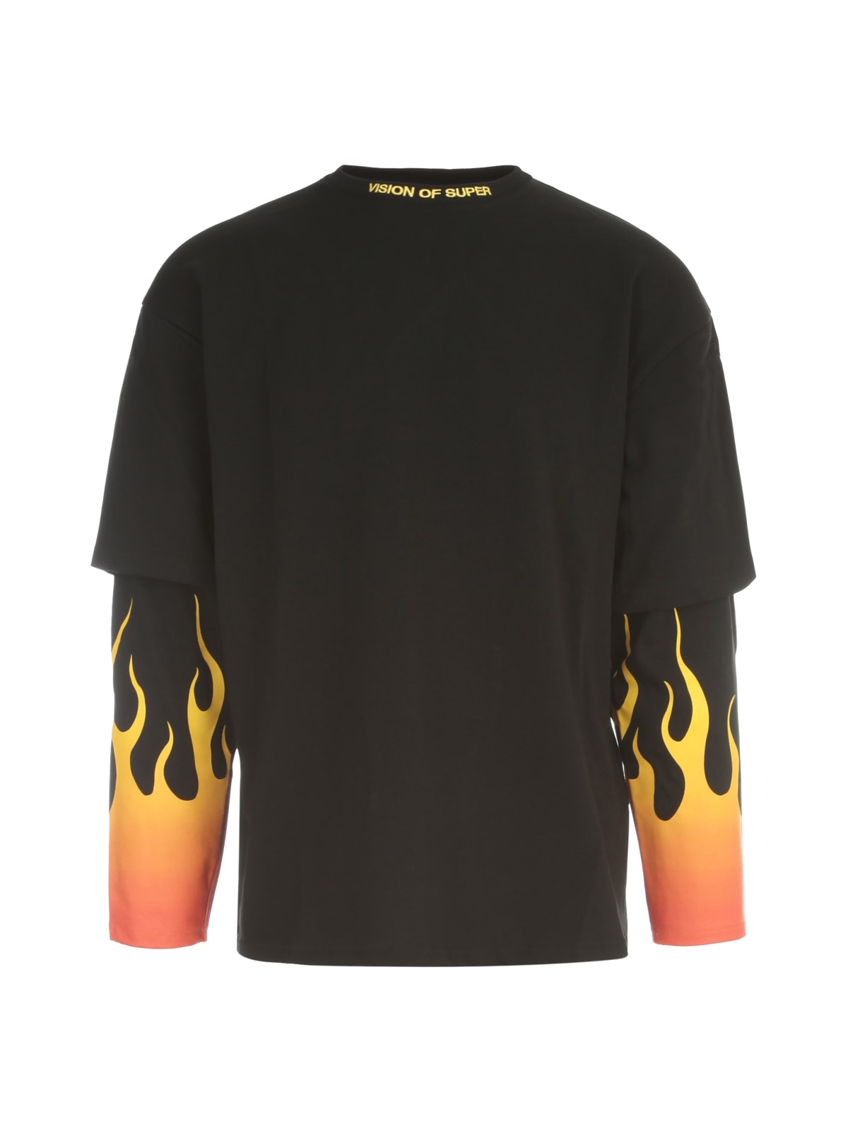 Vision of Super Black Long T-shirt W/red Shaded Flames