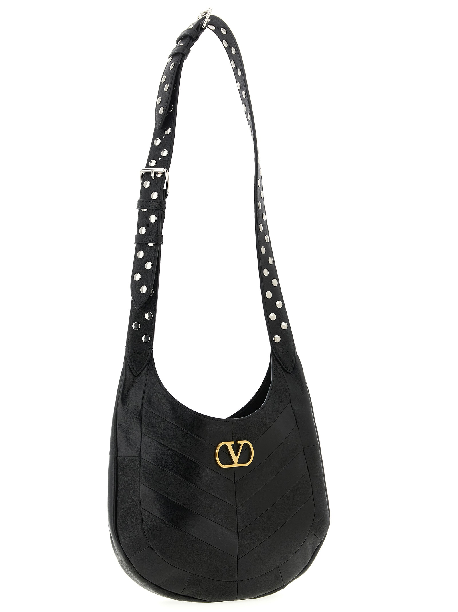 Valentino Garavani  Garavani Hoboho Small Hobo Bag In Chevron-patterned Nappa Leather Woman In Black