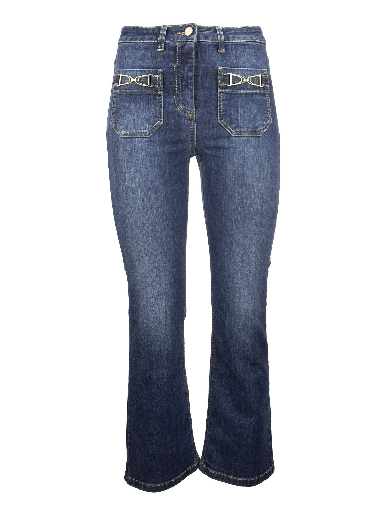 Elisabetta Franchi Mini Flare Jeans With Gold Brackets