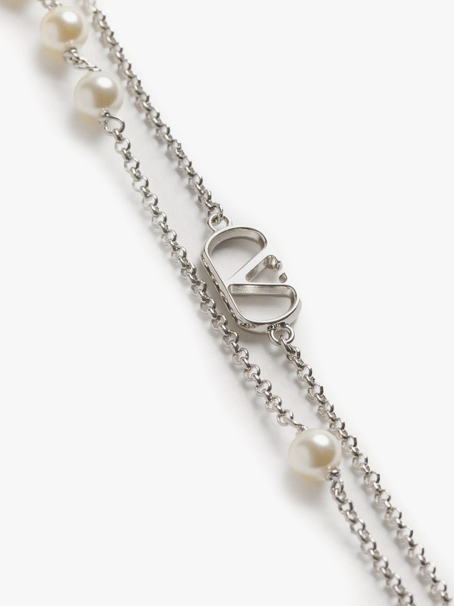 Valentino Vlogo Signature Metal Necklace With Pearls In Silver