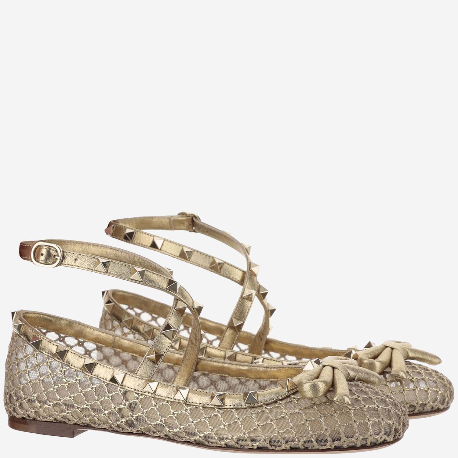 Shop Valentino Rockstud Ballet Flat In Mesh And Tonal Studs In Golden