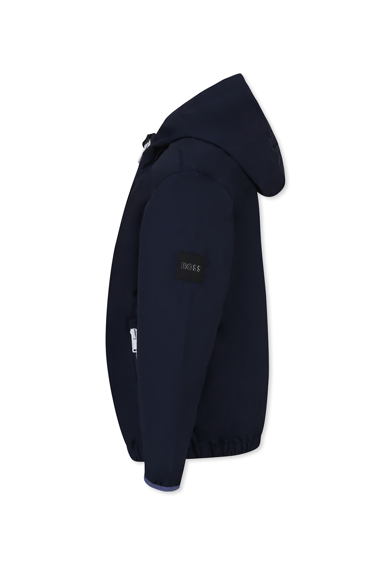 Hugo Boss Blue Windbreaker Jacket For Boy With Logo In Blue