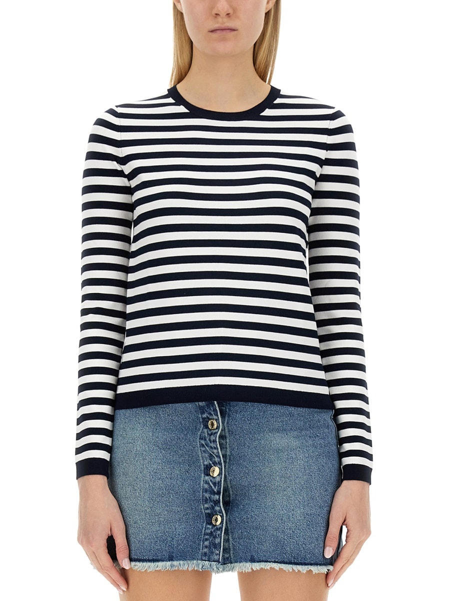 Michael Kors Striped Stretch Knit Sweater In Multicolour