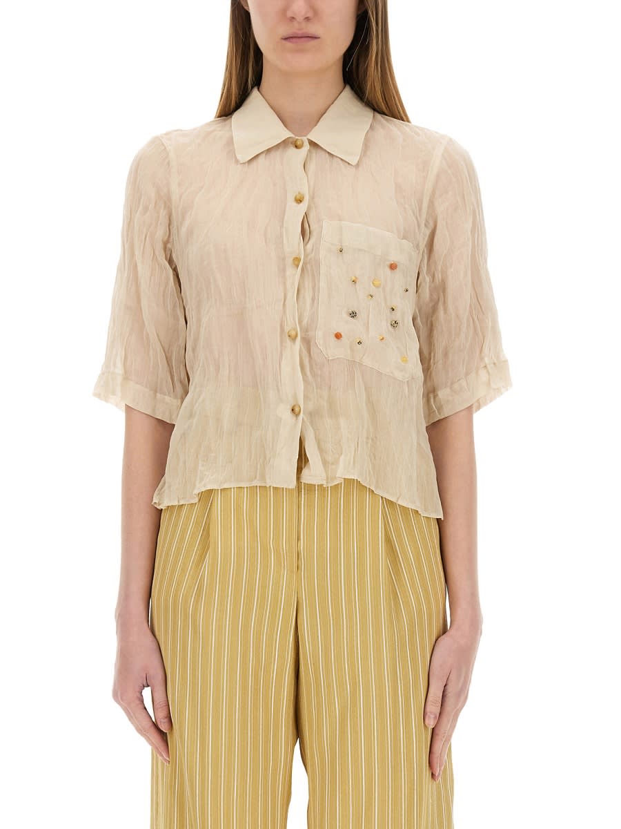 Cotton Gauze Shirt With Appliqués