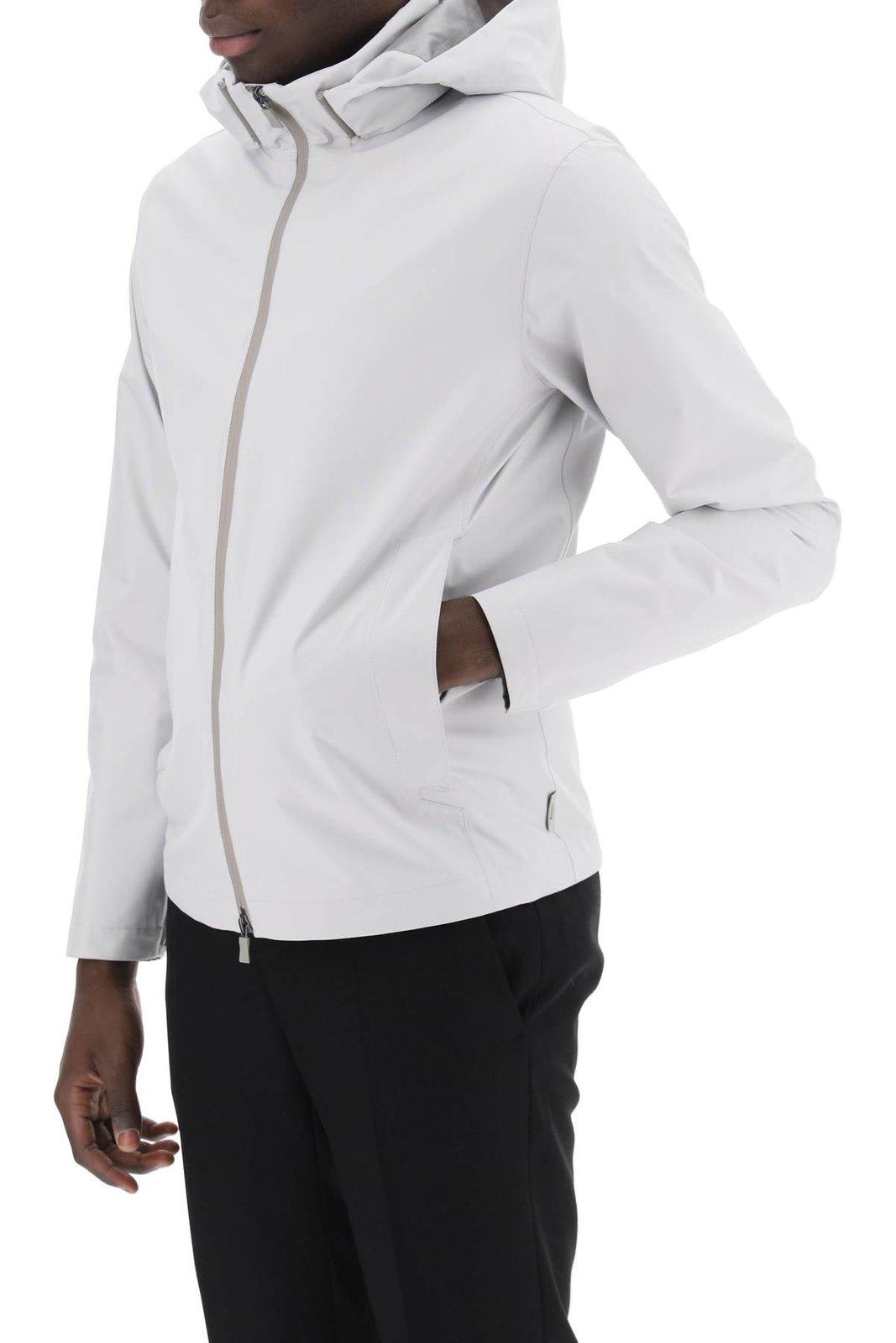 Shop Herno Zip-up Hooded Laminar Windbreaker Jacket In Bianco