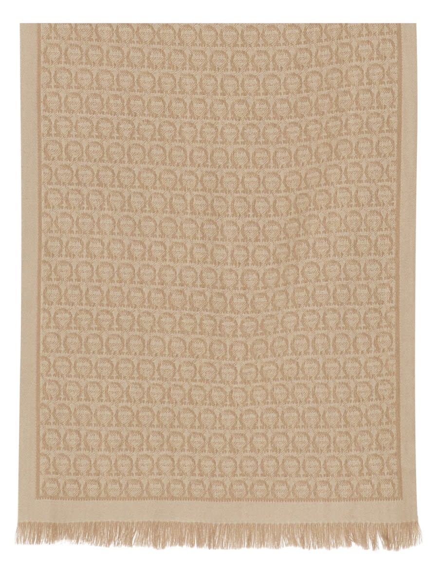 Ferragamo Edged Fringed Rectangular Scarf In Neutral