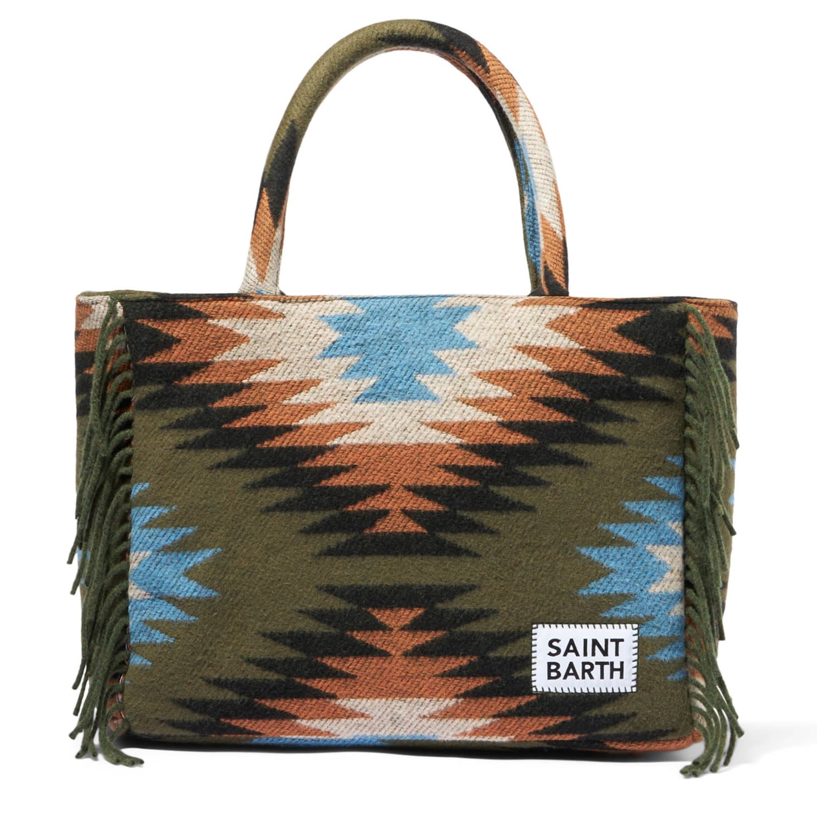 Mc2 Saint Barth Vanity Shoulder Bag With Ethnic Print And Fringes In Multicolor