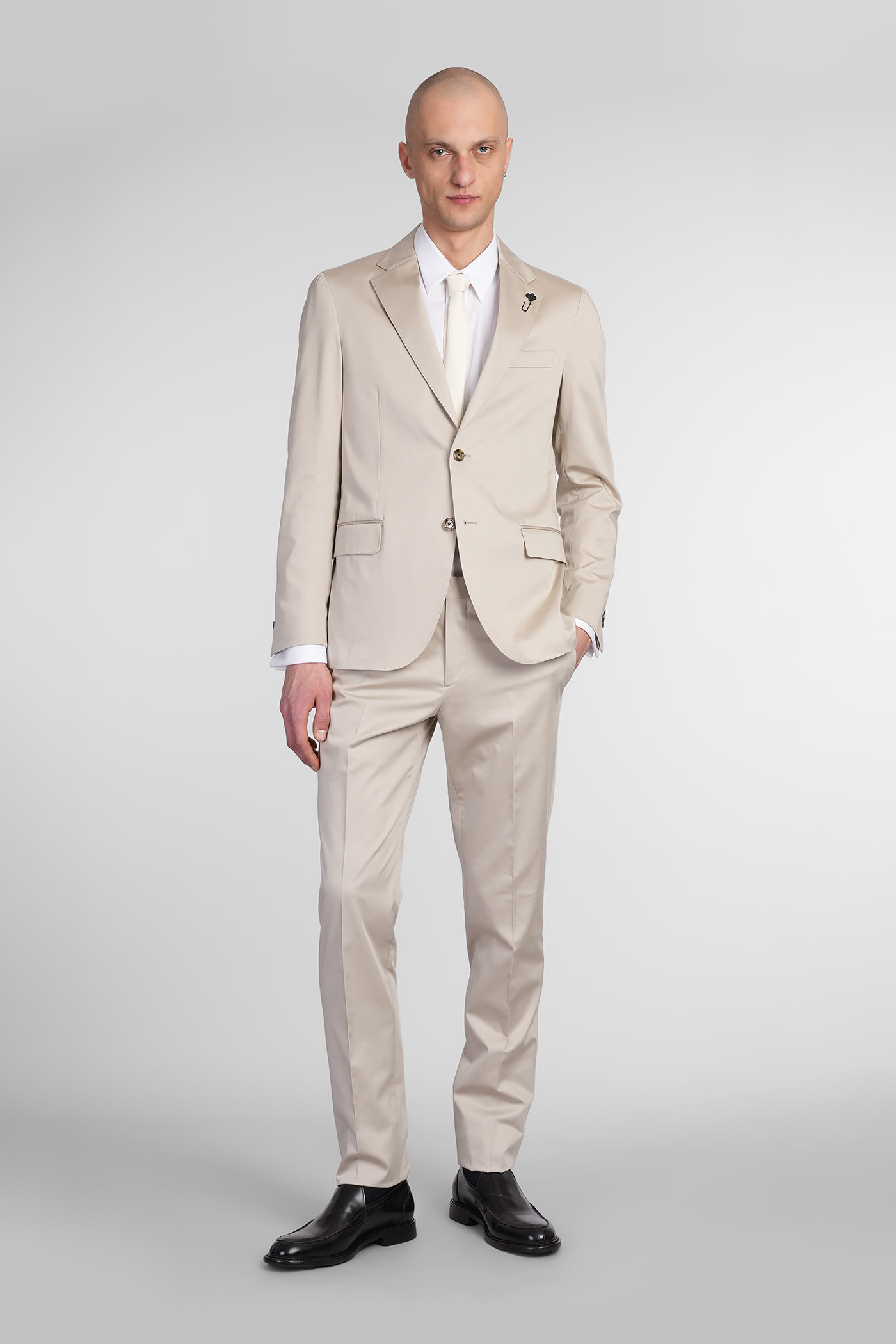 Lardini White Wool Knit Single-breasted Blazer In Beige