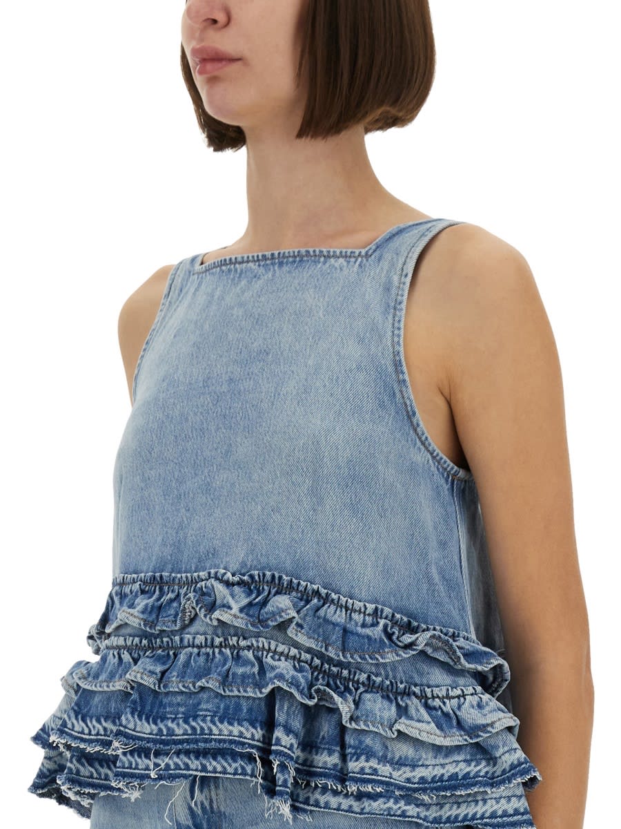 Ganni Ruffle Strap Back Sleeveless Top