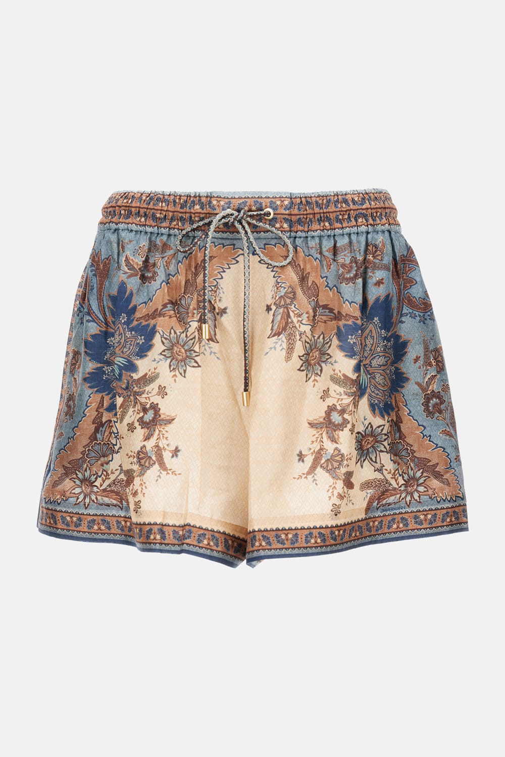 Zimmermann Womens Blue Cream Indienne Ascension Relaxed-fit Silk Shorts Xs