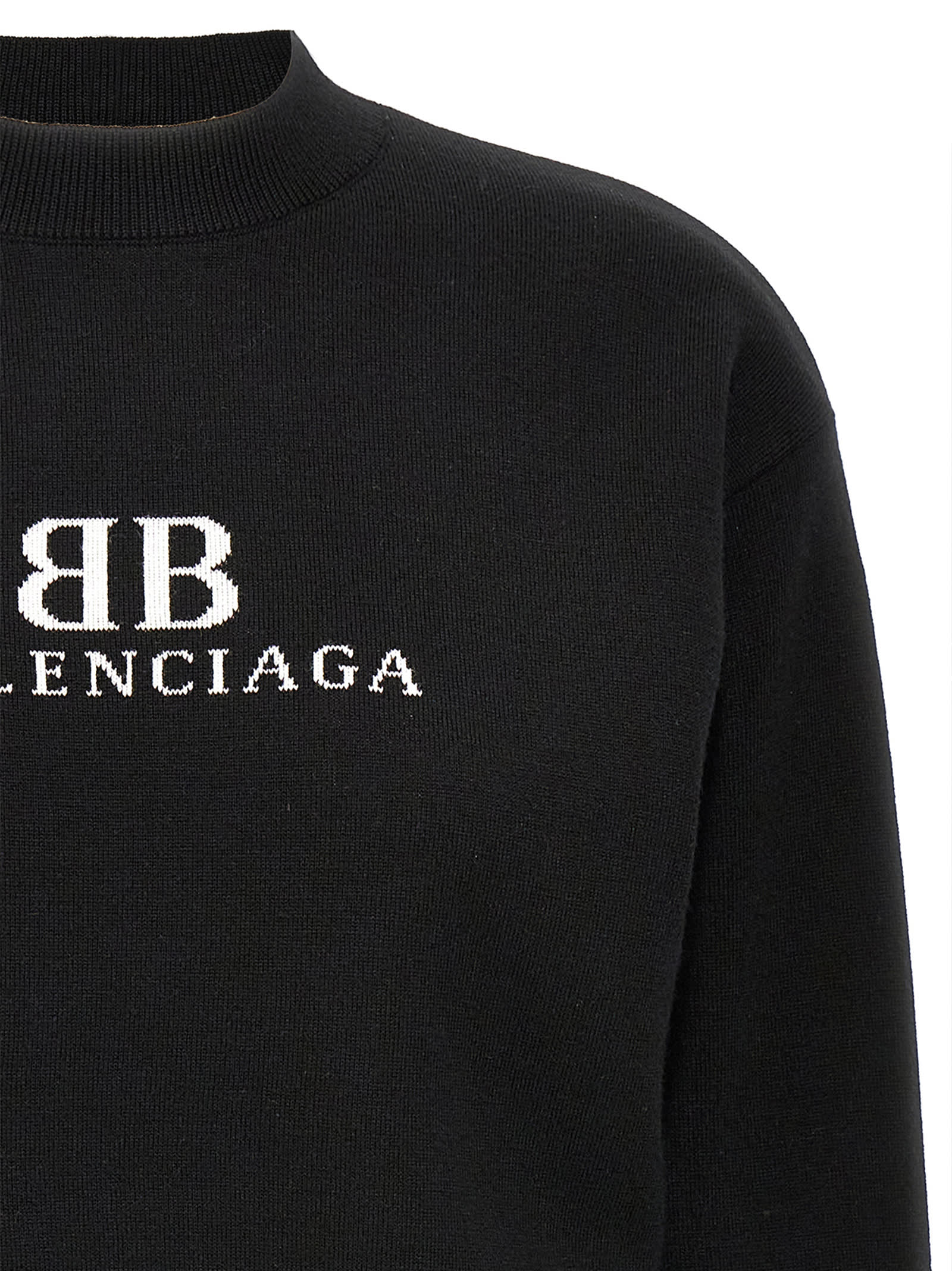Balenciaga Logo Knitwear Sweater With Ribbed Accents In White/black